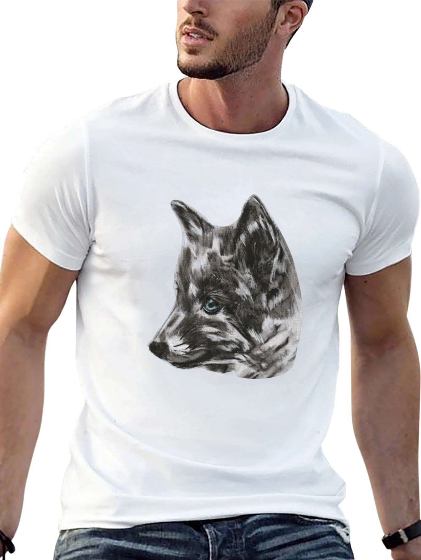 Wolf Sketch Graphic Black T-Shirt