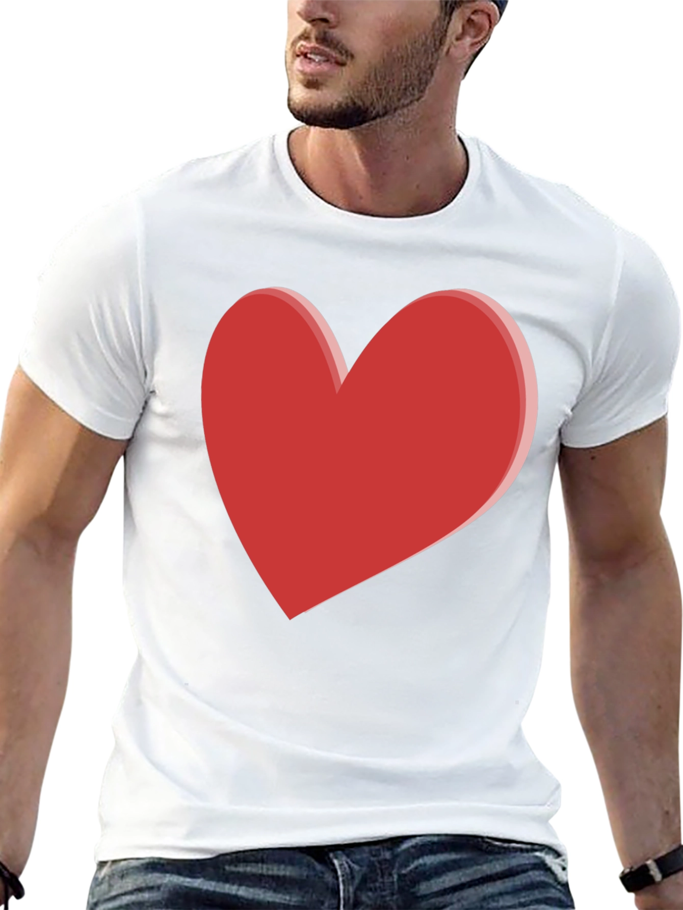 Bold Red Heart Graphic Black T-Shirt