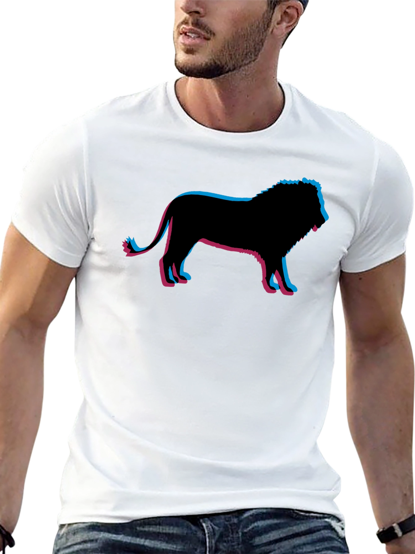 Lion Silhouette Graphic Print Black T-Shirt