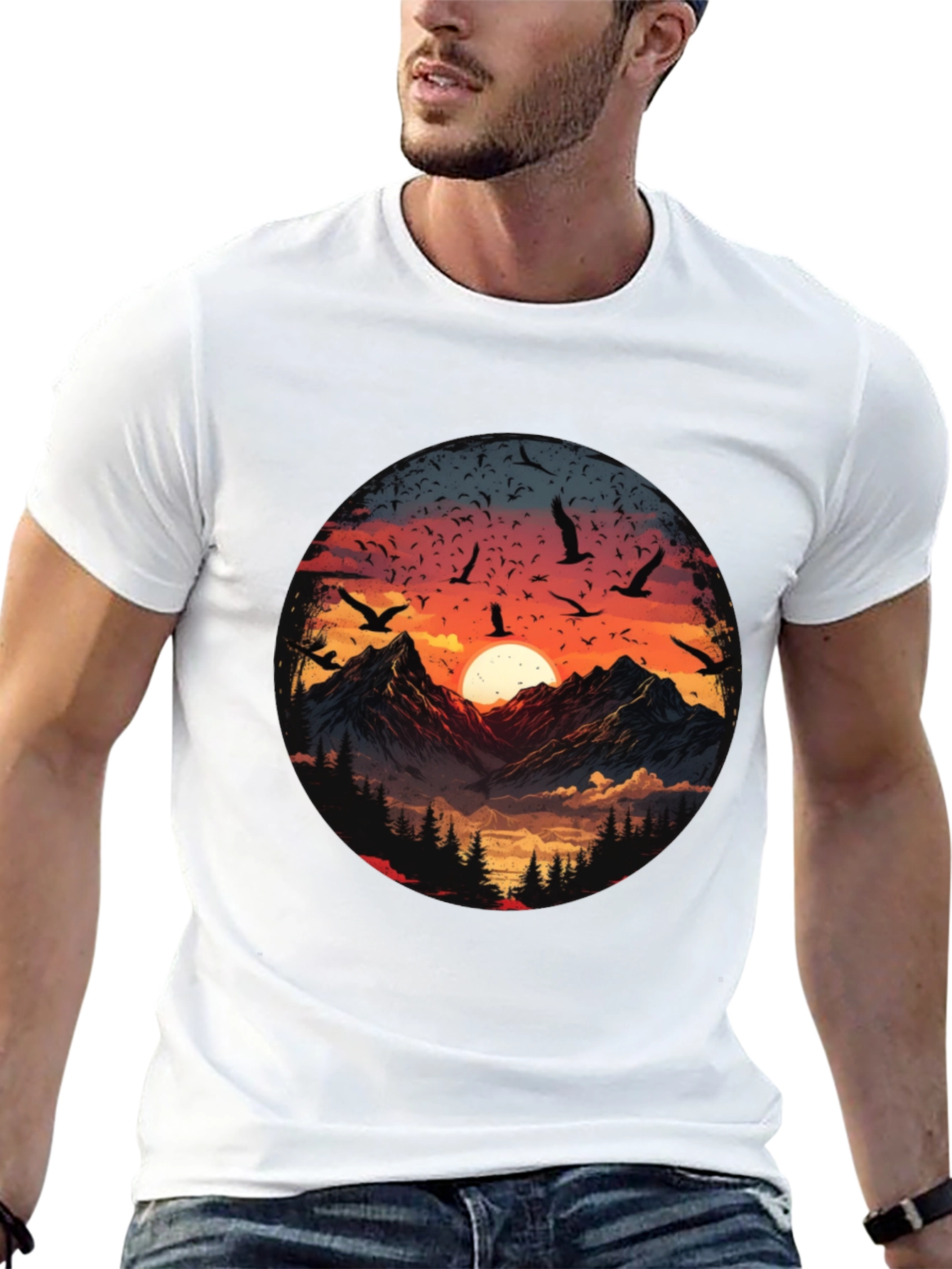 Mountain Sunset Graphic Tee - Mens Black T-Shirt