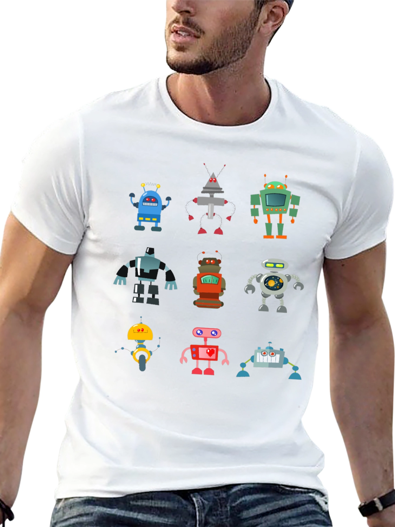 Fun Robot T-Shirt - Black Cotton Graphic Tee