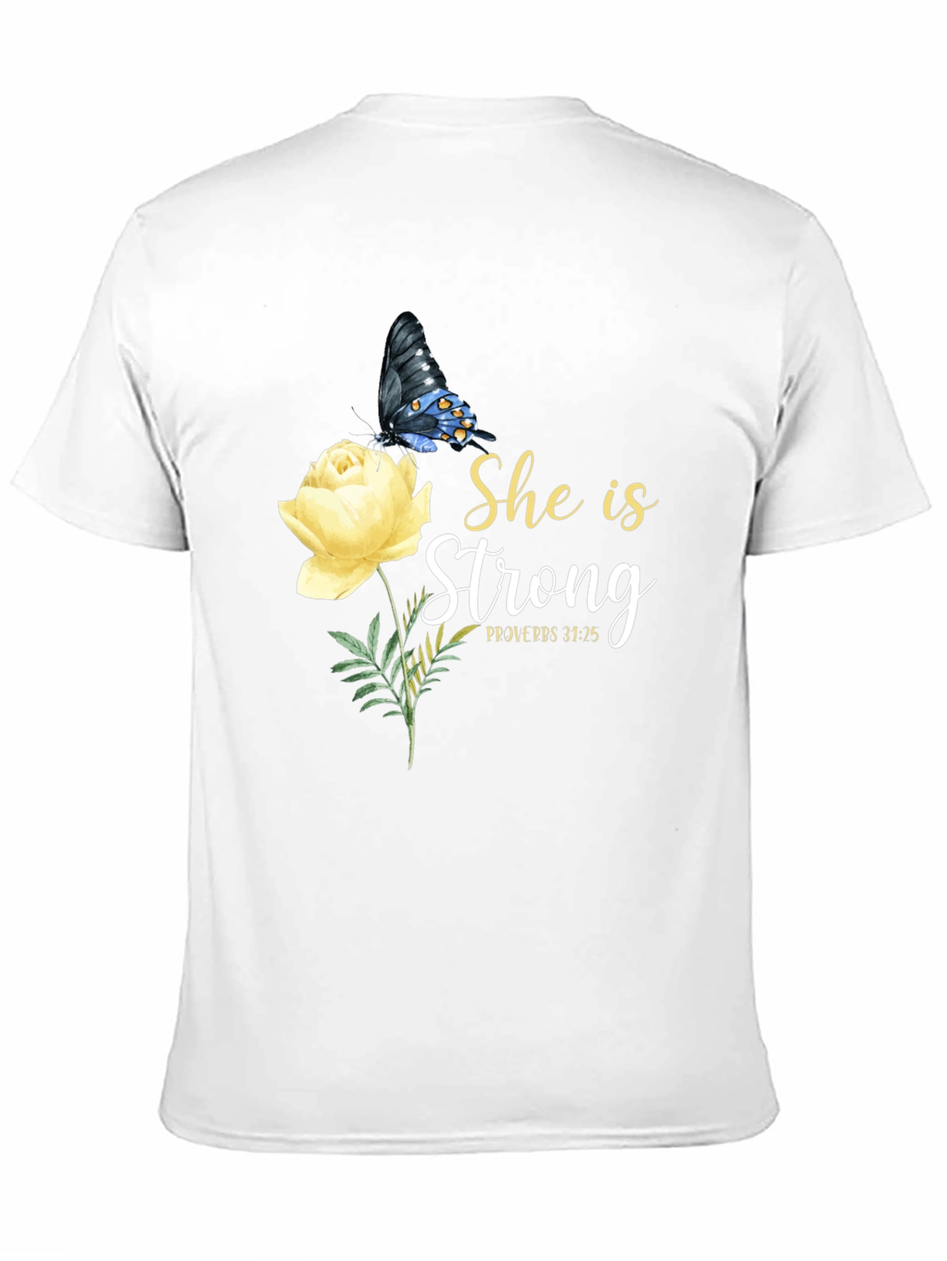 She Is Strong Butterfly Rose Graphic Tee