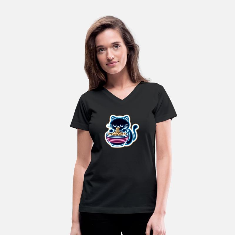 a neon sign of a cat eating noodles in a bowl