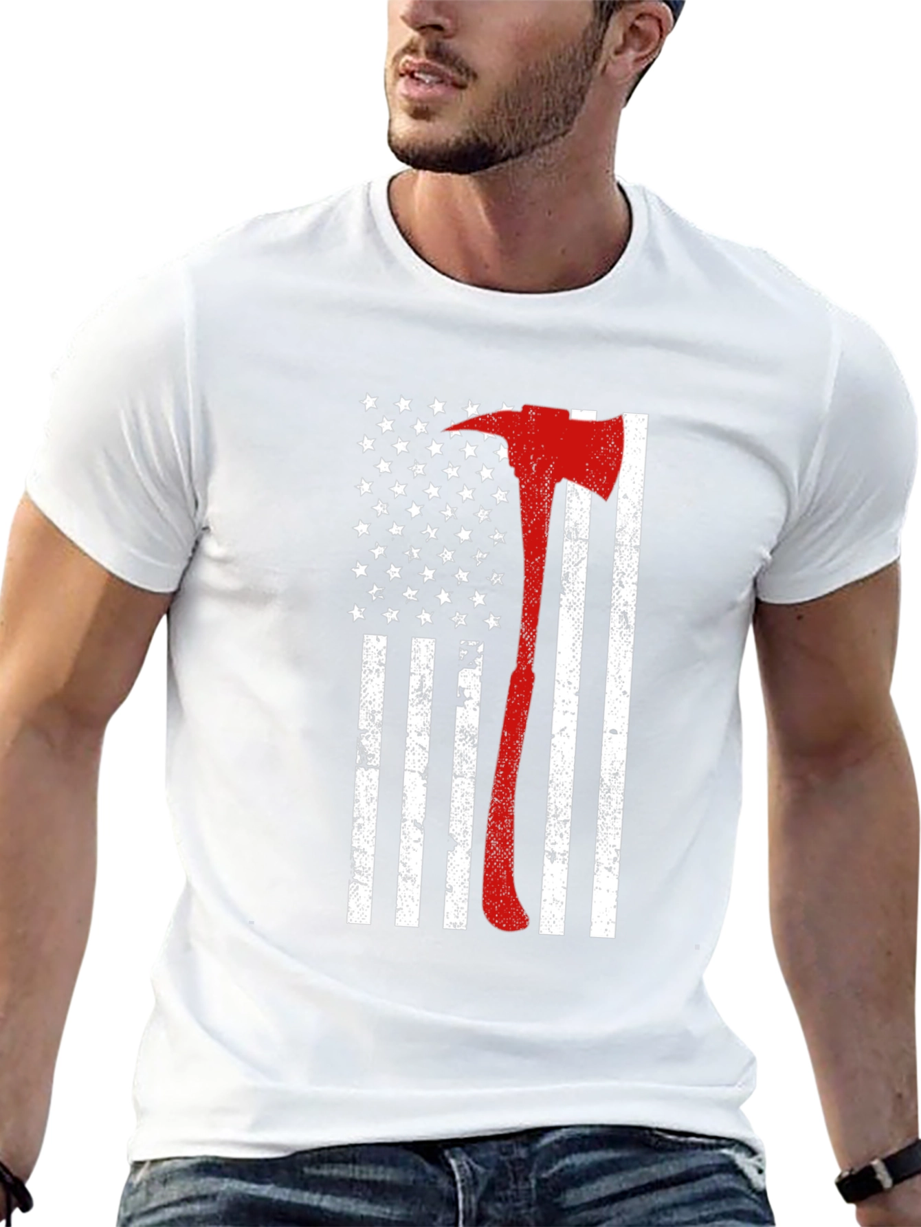 Firefighter Axe USA Flag T-Shirt