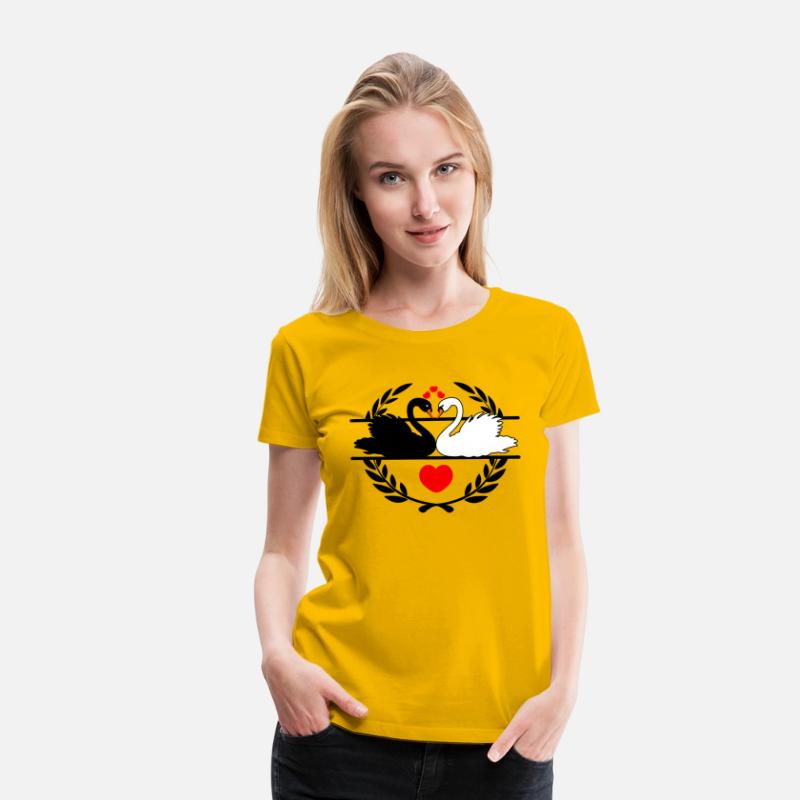 Black and white swan in laurel wreath with hearts