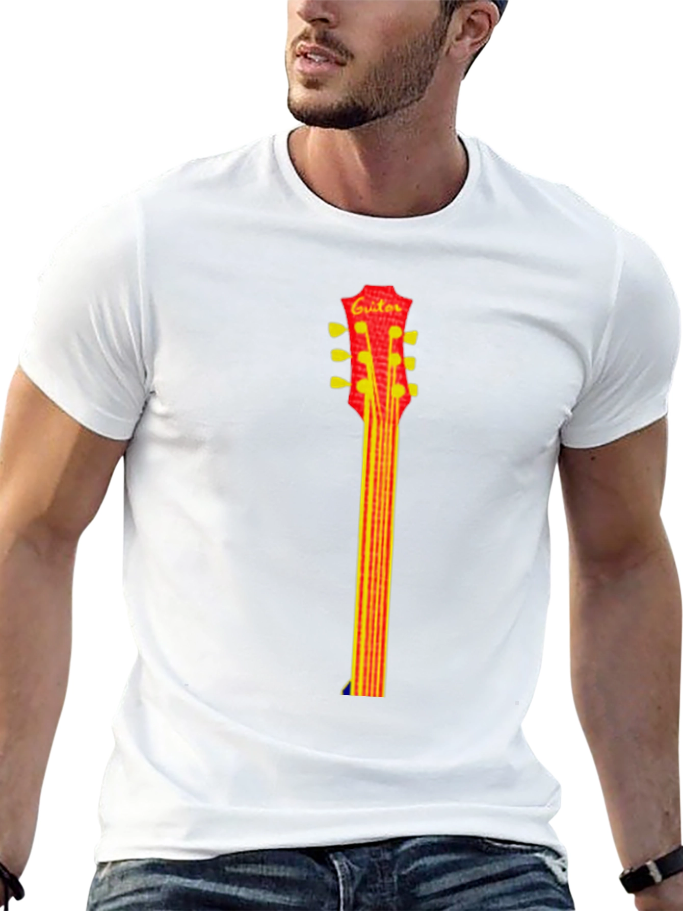 Guitar Neck Graphic Tee - Casual Style