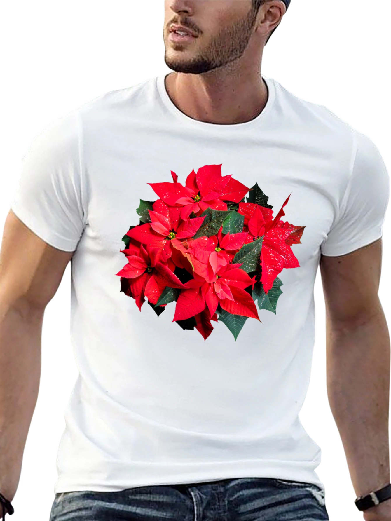 Poinsettia Flower Graphic Black T-Shirt