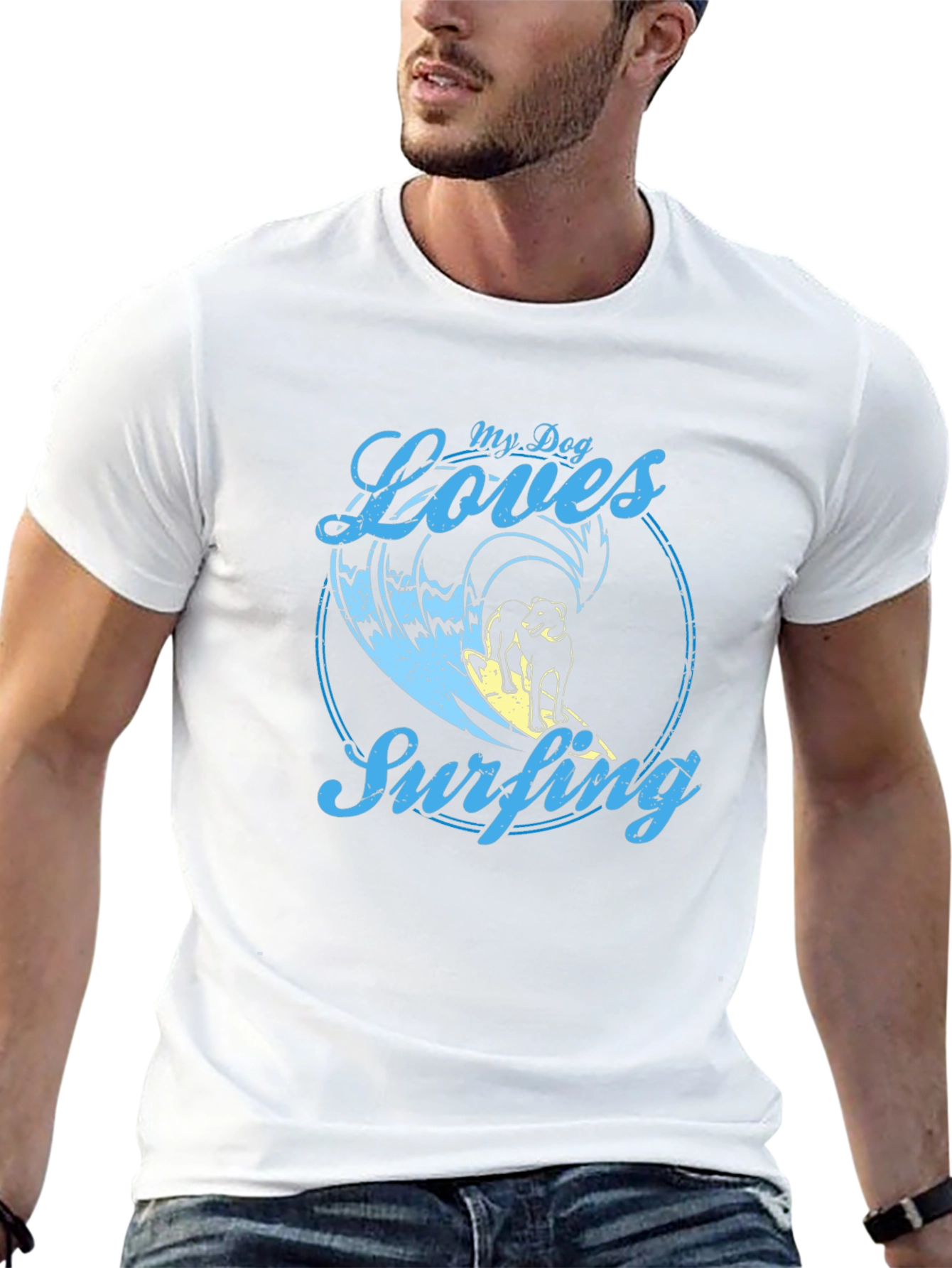 Dog Surfing Graphic Tee - Cool Dog Lover Shirt
