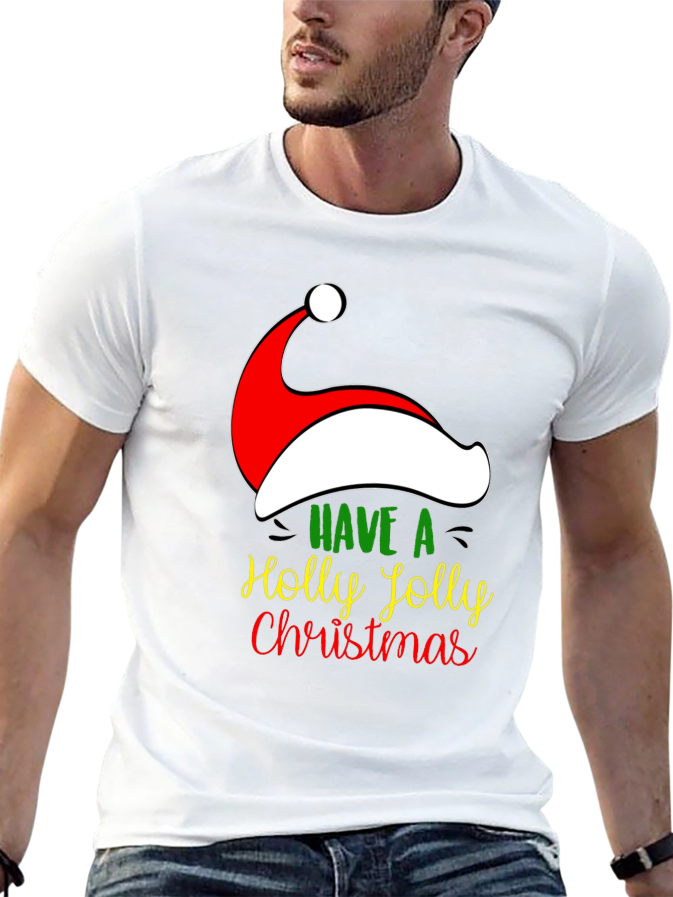 Holly Jolly Christmas Santa Hat Graphic Tee