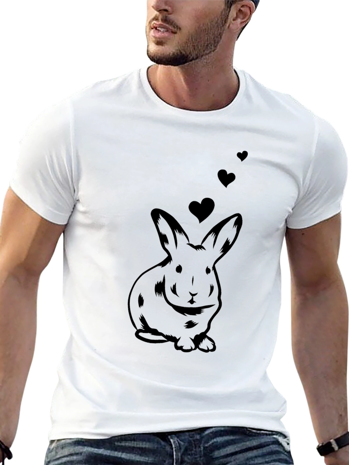 Rabbit Love T-Shirt - Mens Black Cotton Tee