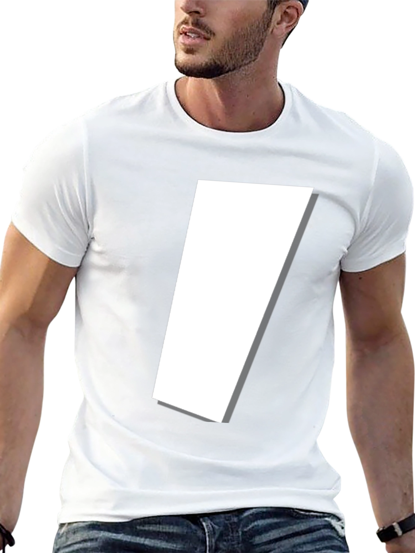 Modern Black T-Shirt with Abstract White Shape Design
