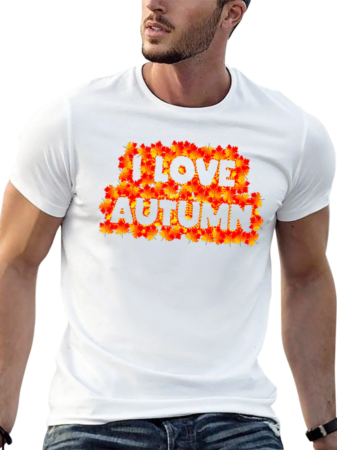 I Love Autumn Fall Leaves Black Graphic T-Shirt