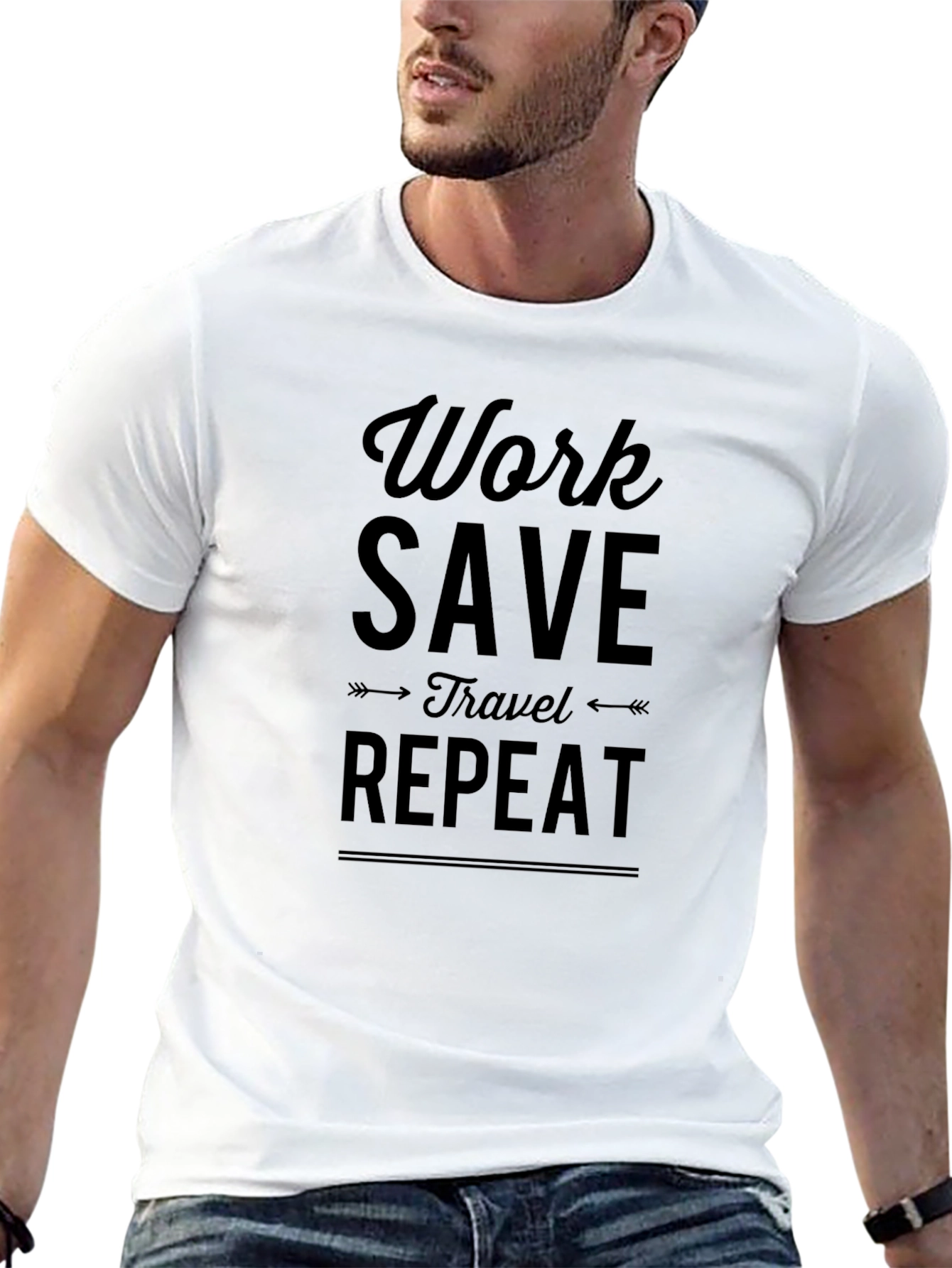 Work Save Travel Repeat Black Graphic Tee