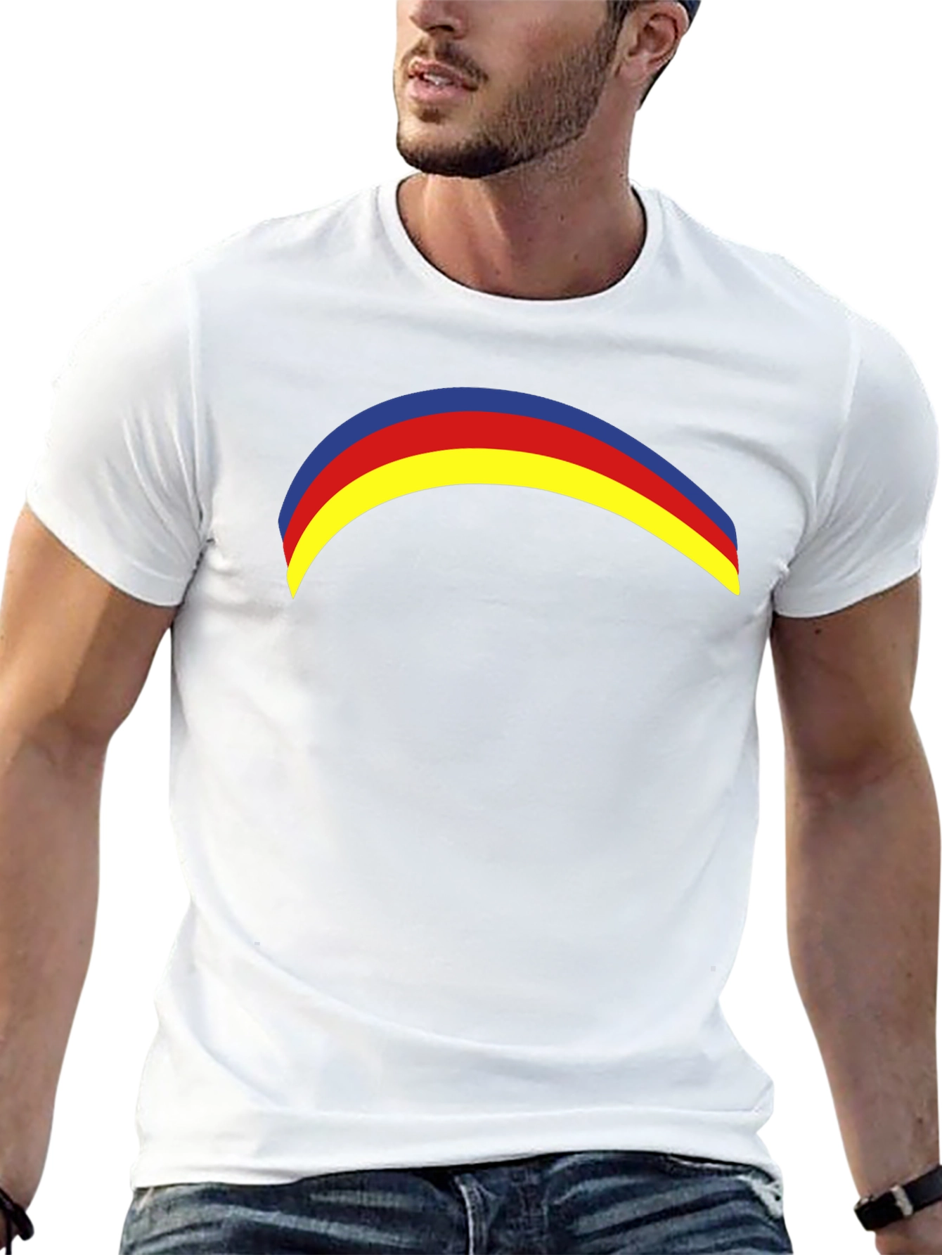 Rainbow Arc Graphic Tee - Casual Black T-Shirt