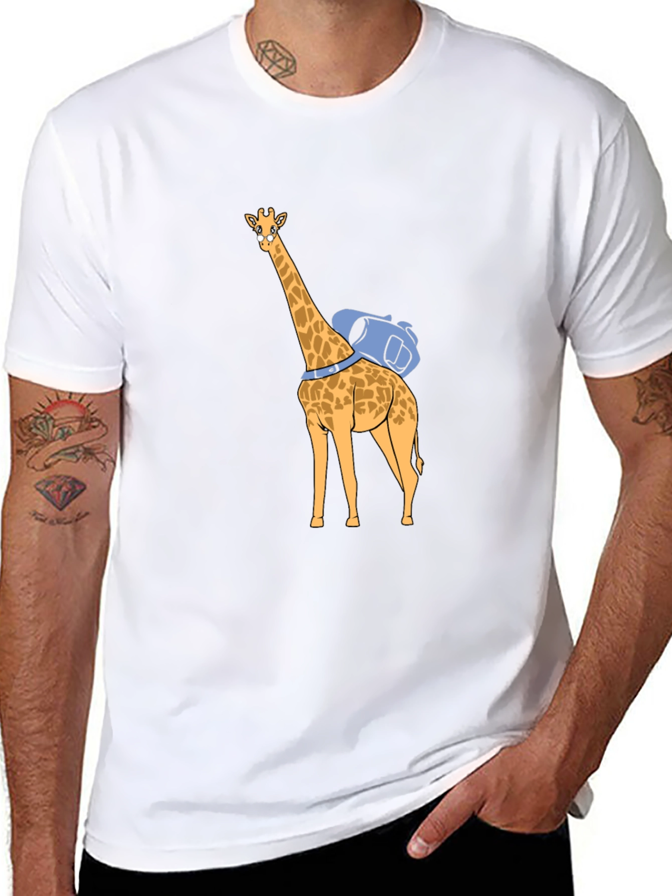 Giraffe Backpack T-Shirt - Novelty Graphic Tee