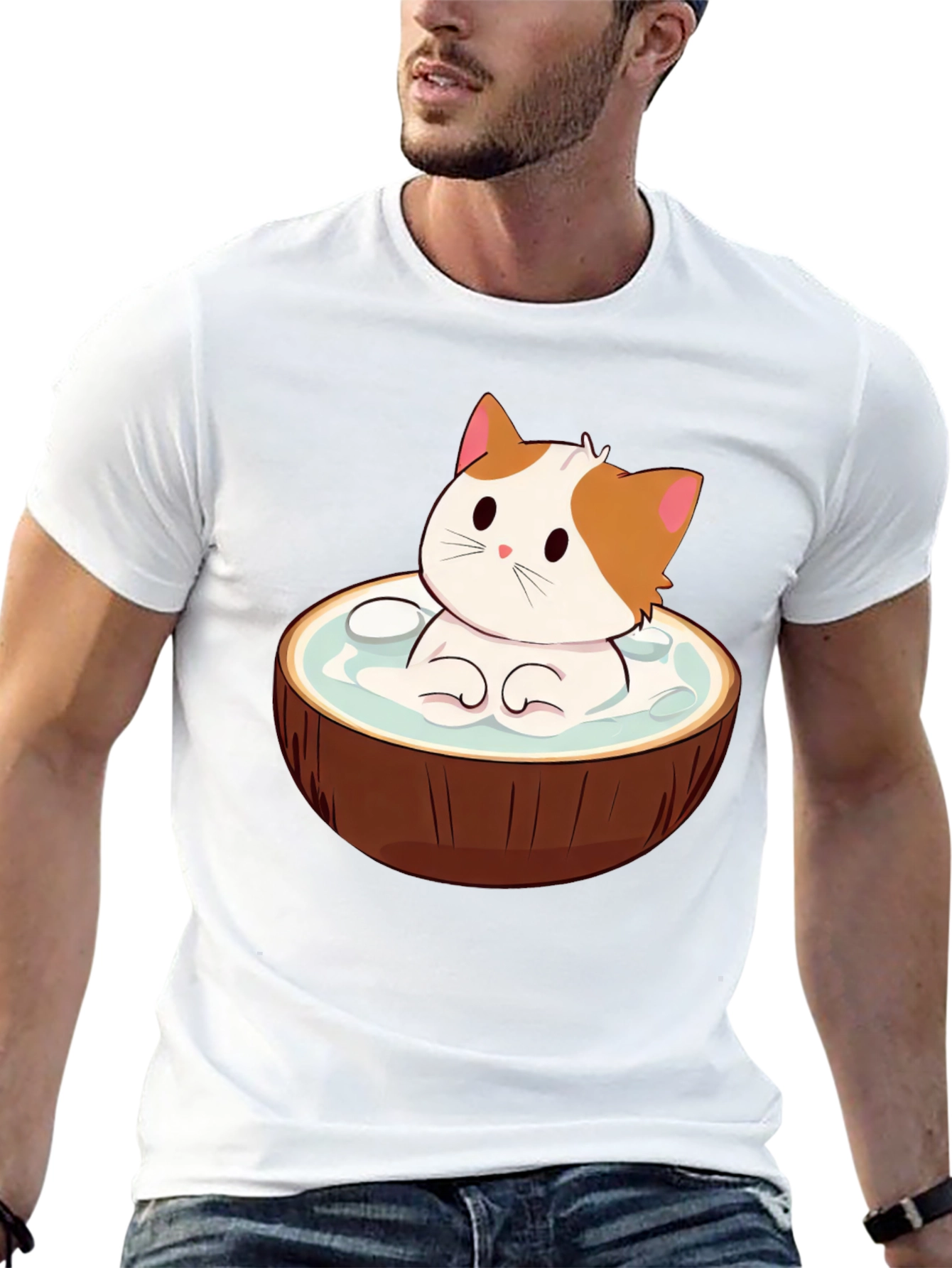 Coconut Cat T-Shirt - Cute Cartoon Design