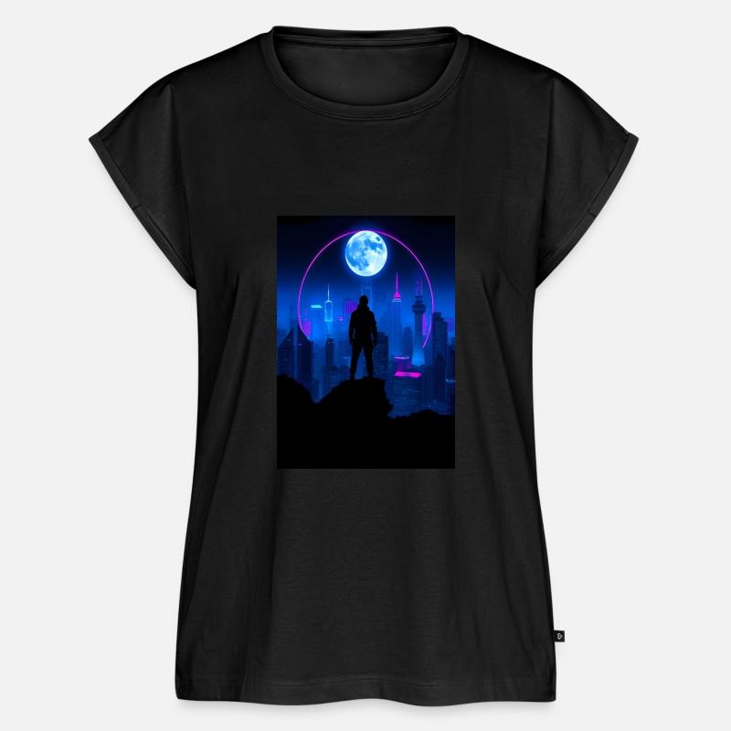 Neon Futuristic Skyline with Glowing Moon