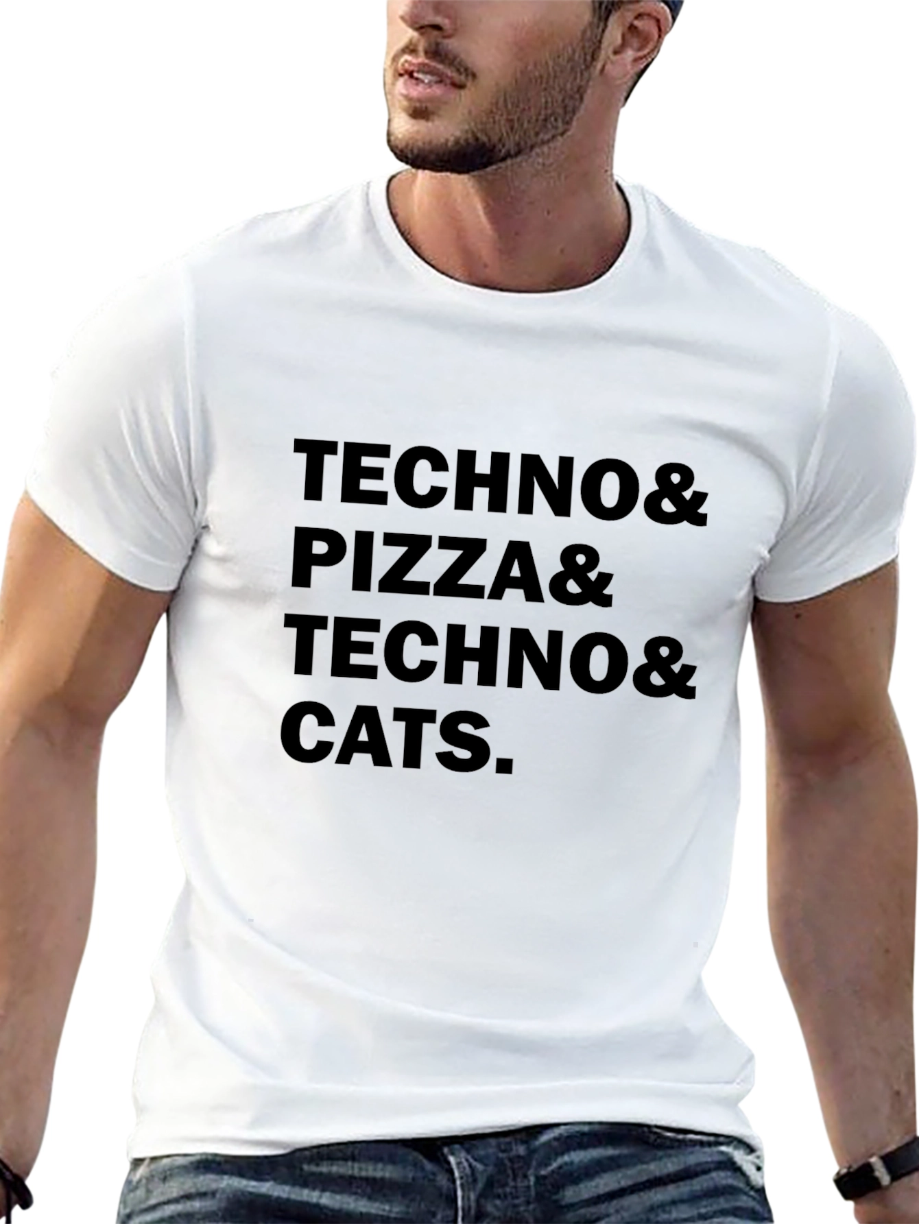 Techno Pizza Cats Graphic Tee - Black
