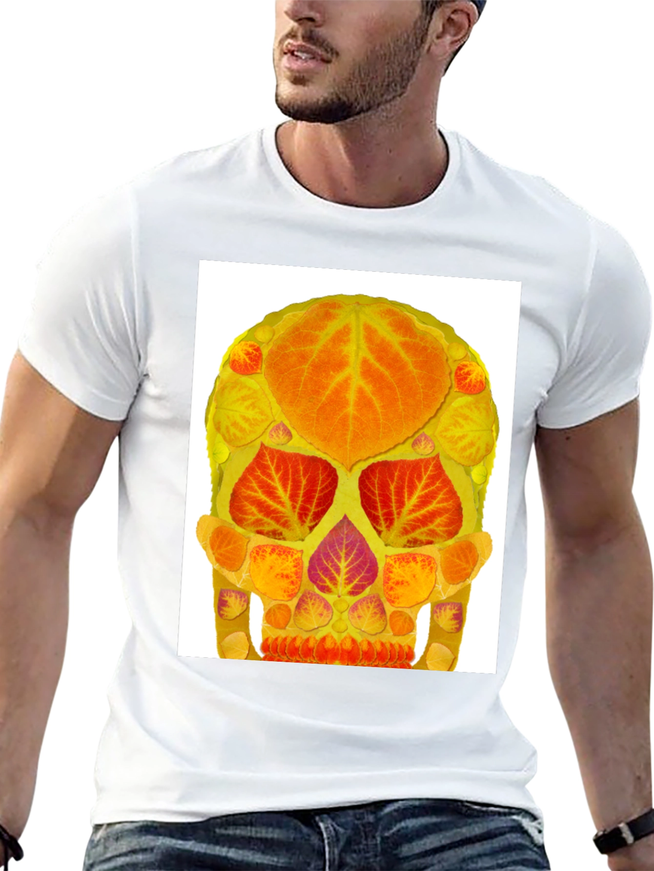 Autumn Leaf Skull Graphic Tee - Black Cotton