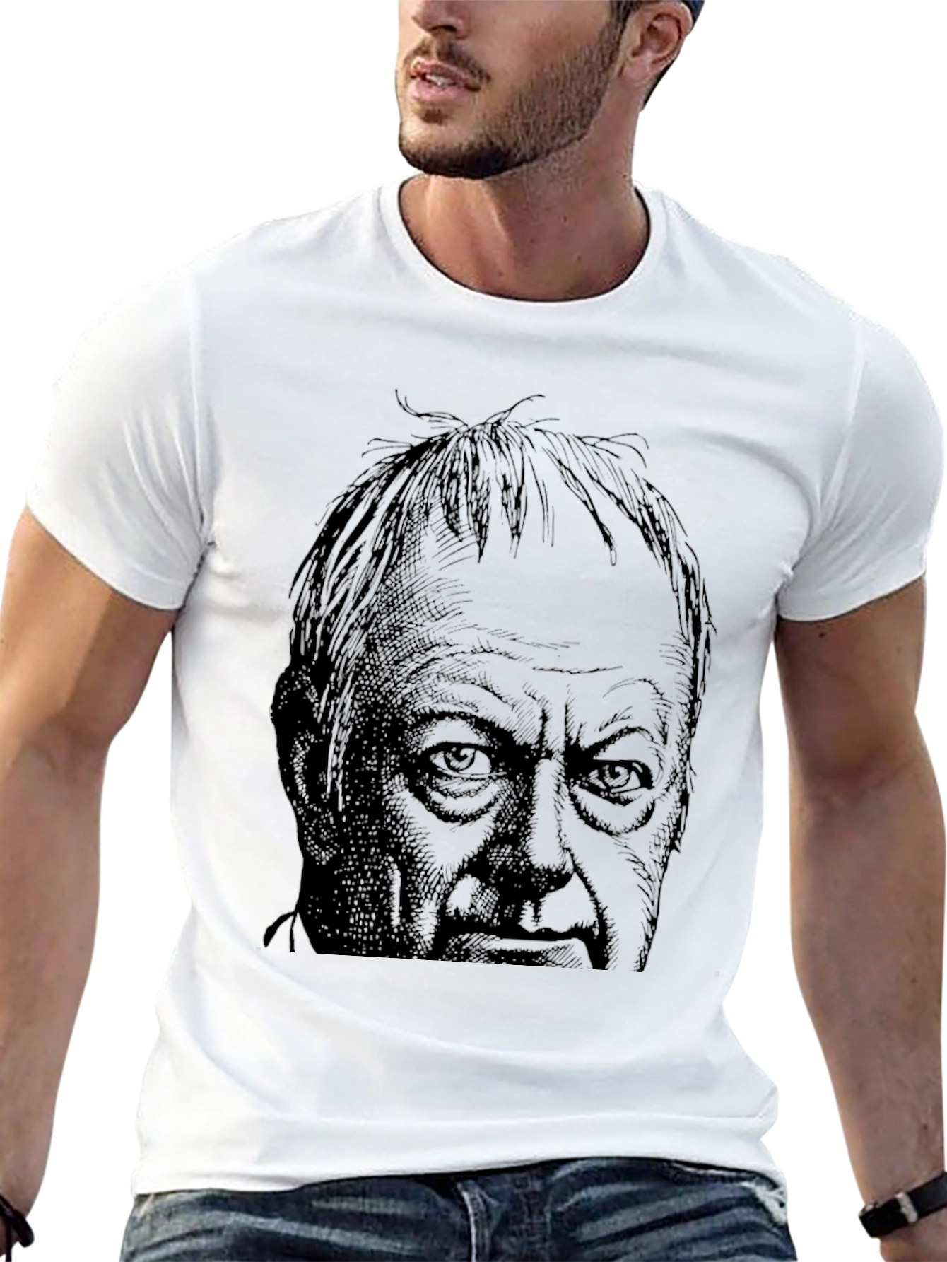 Black T-Shirt with Illustrated Face