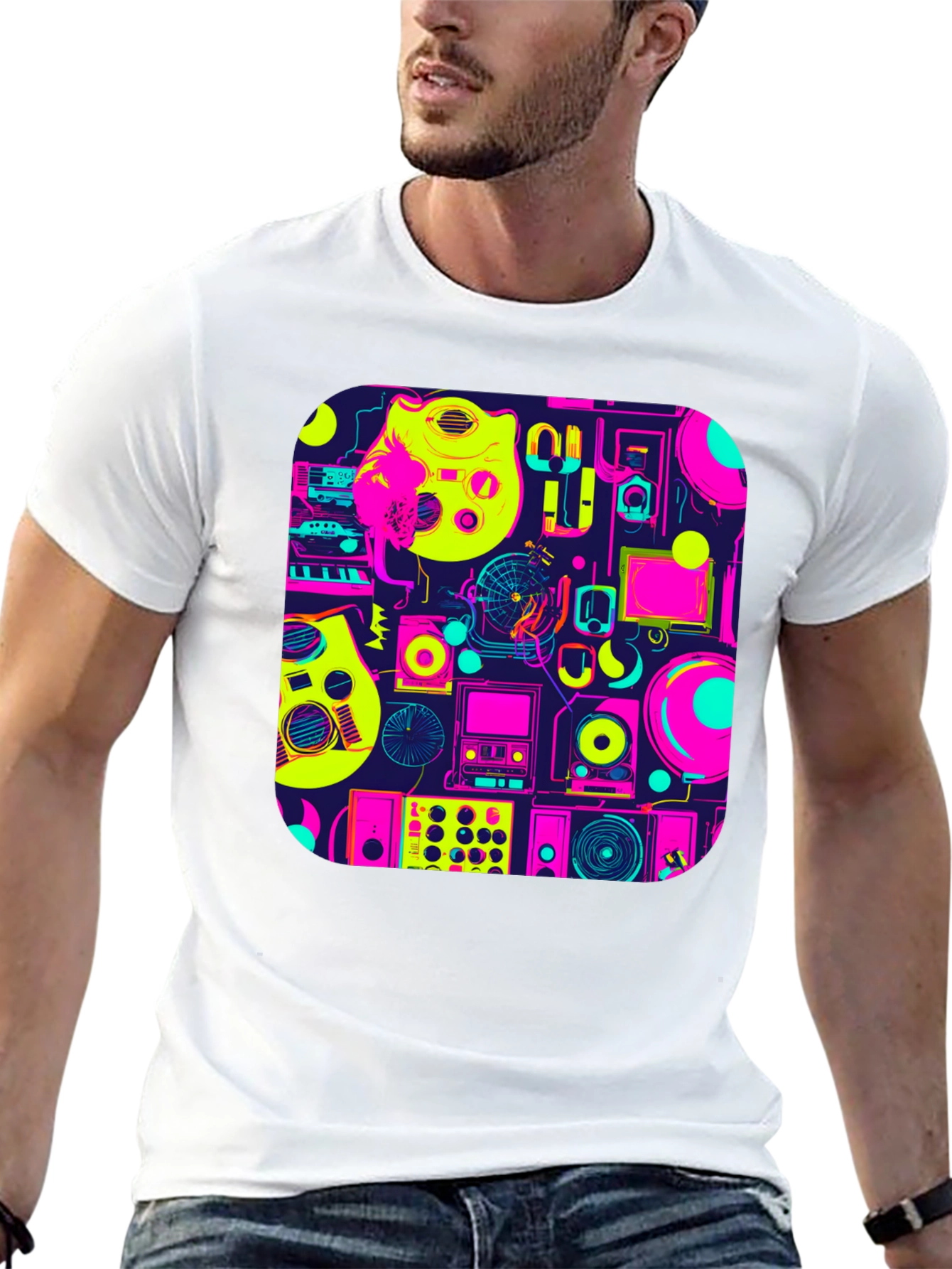 Retro Music Gear Graphic Tee - Black