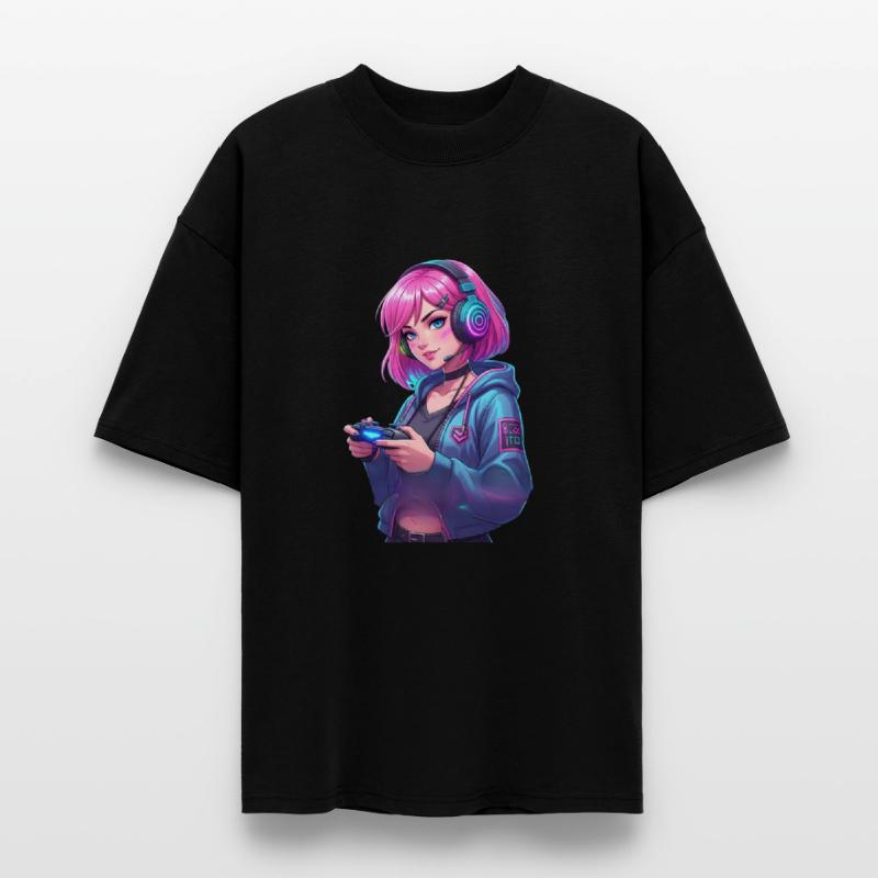 Pink Hair Gamer Girl Neon Art