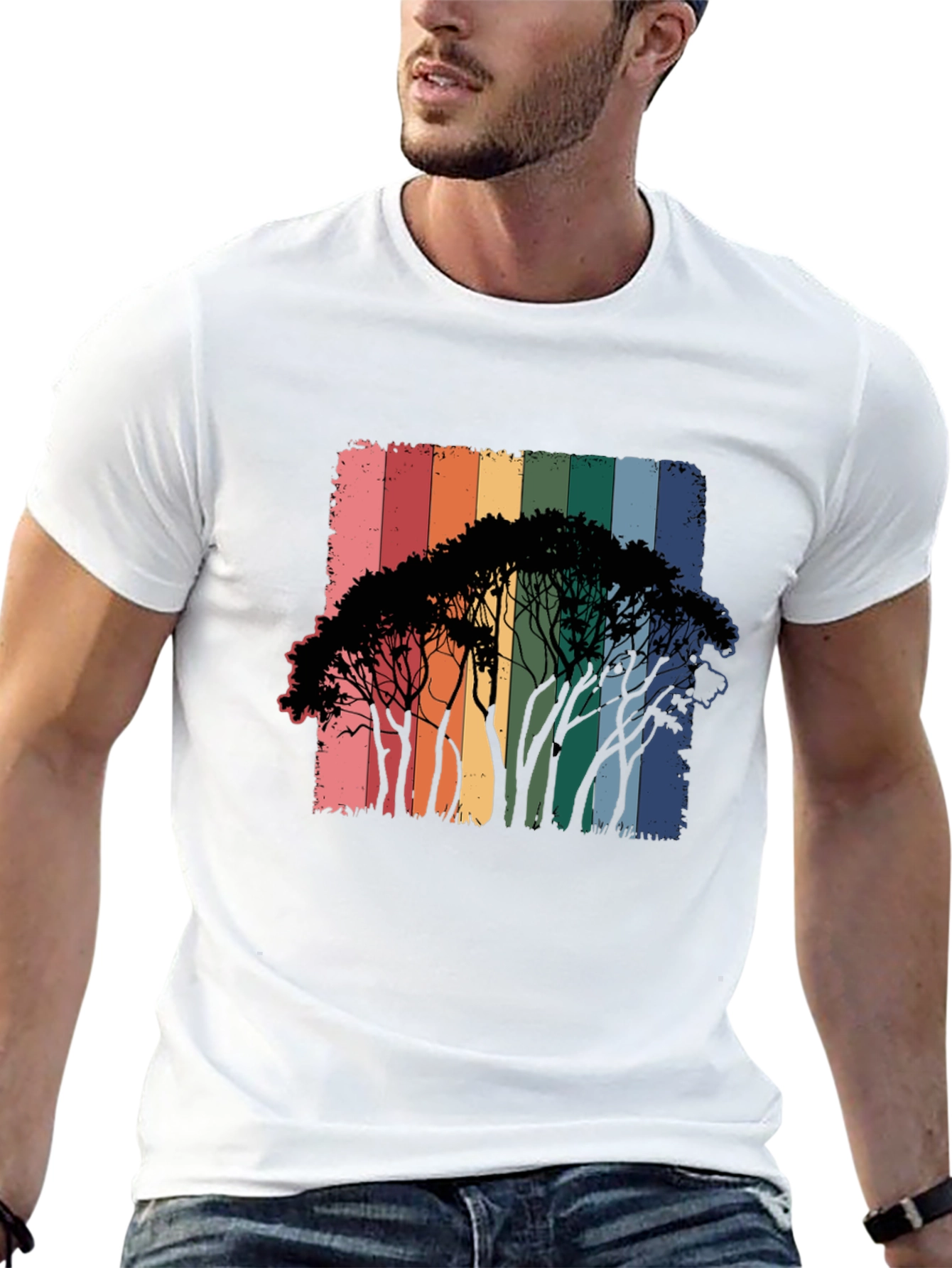 Rainbow Trees Black T-Shirt