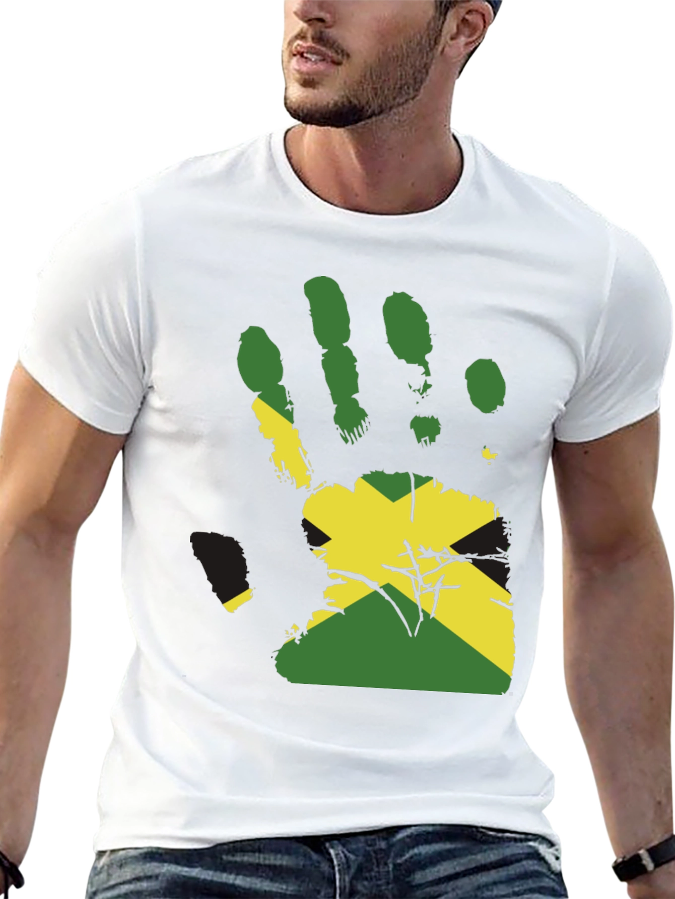 Jamaican Flag Handprint Graphic Tee - Black