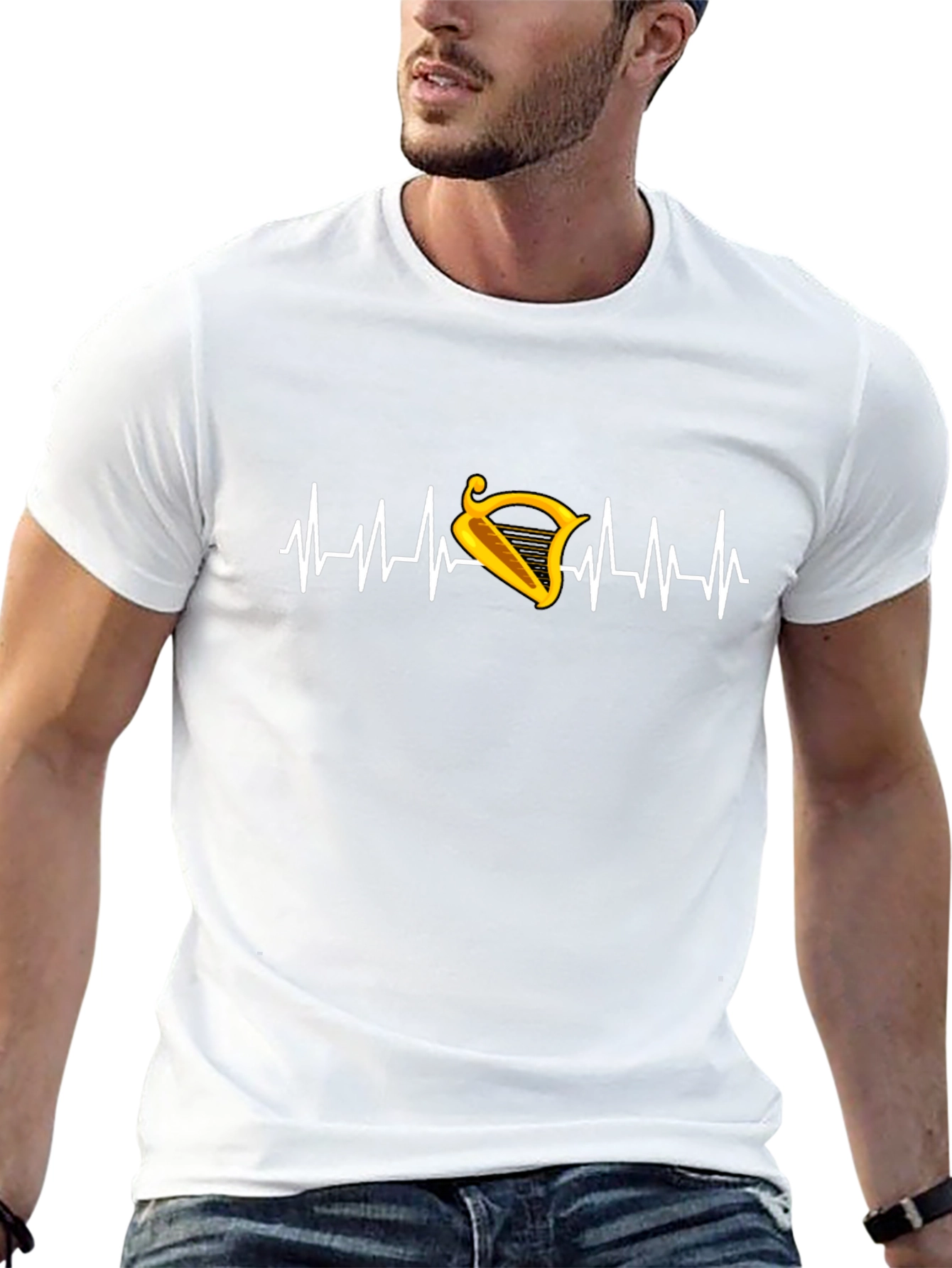 Harp Beat T-Shirt - Irish Music Heartbeat Tee