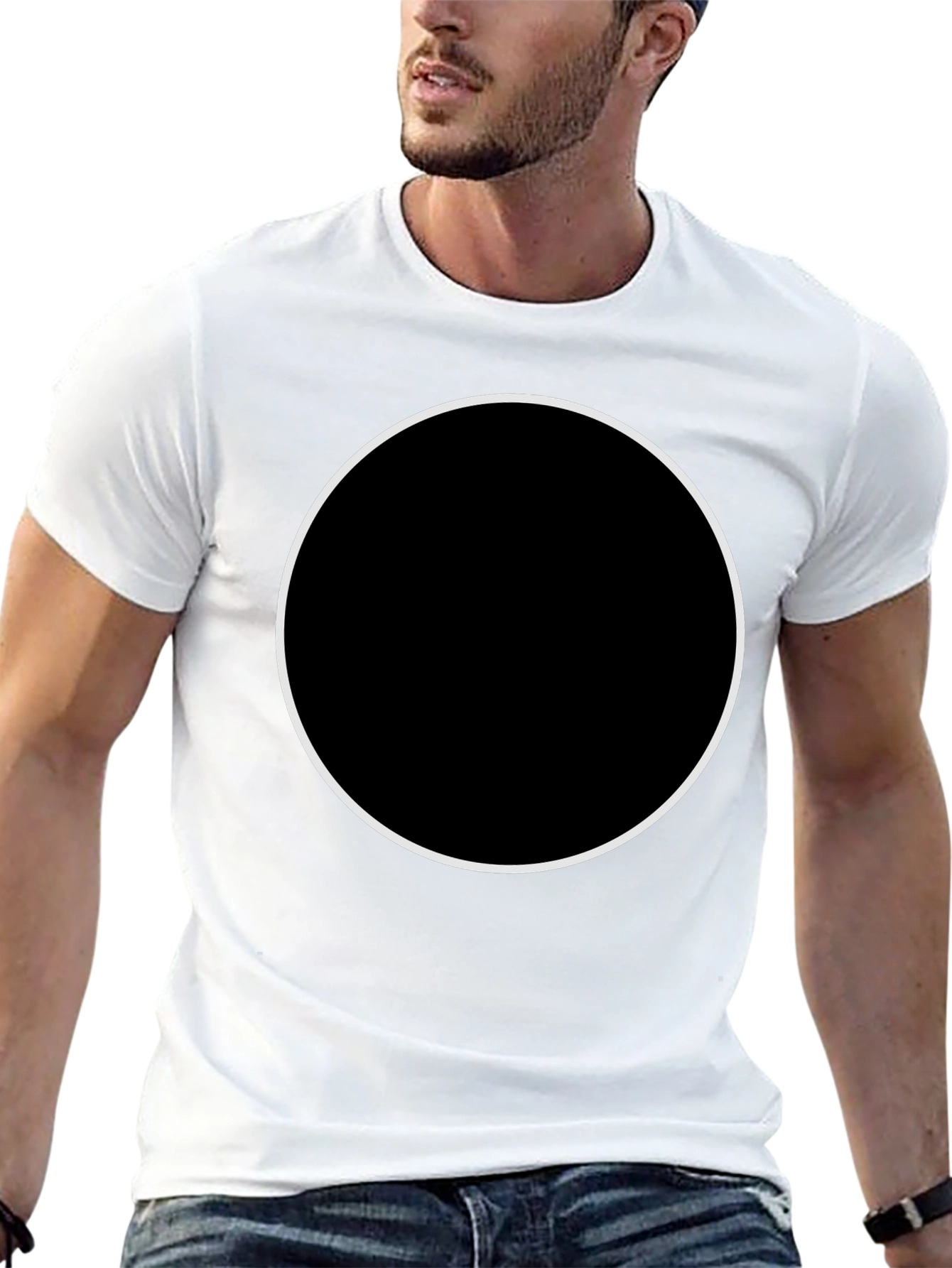 Mens Black Crew Neck T-Shirt with Customizable Circle