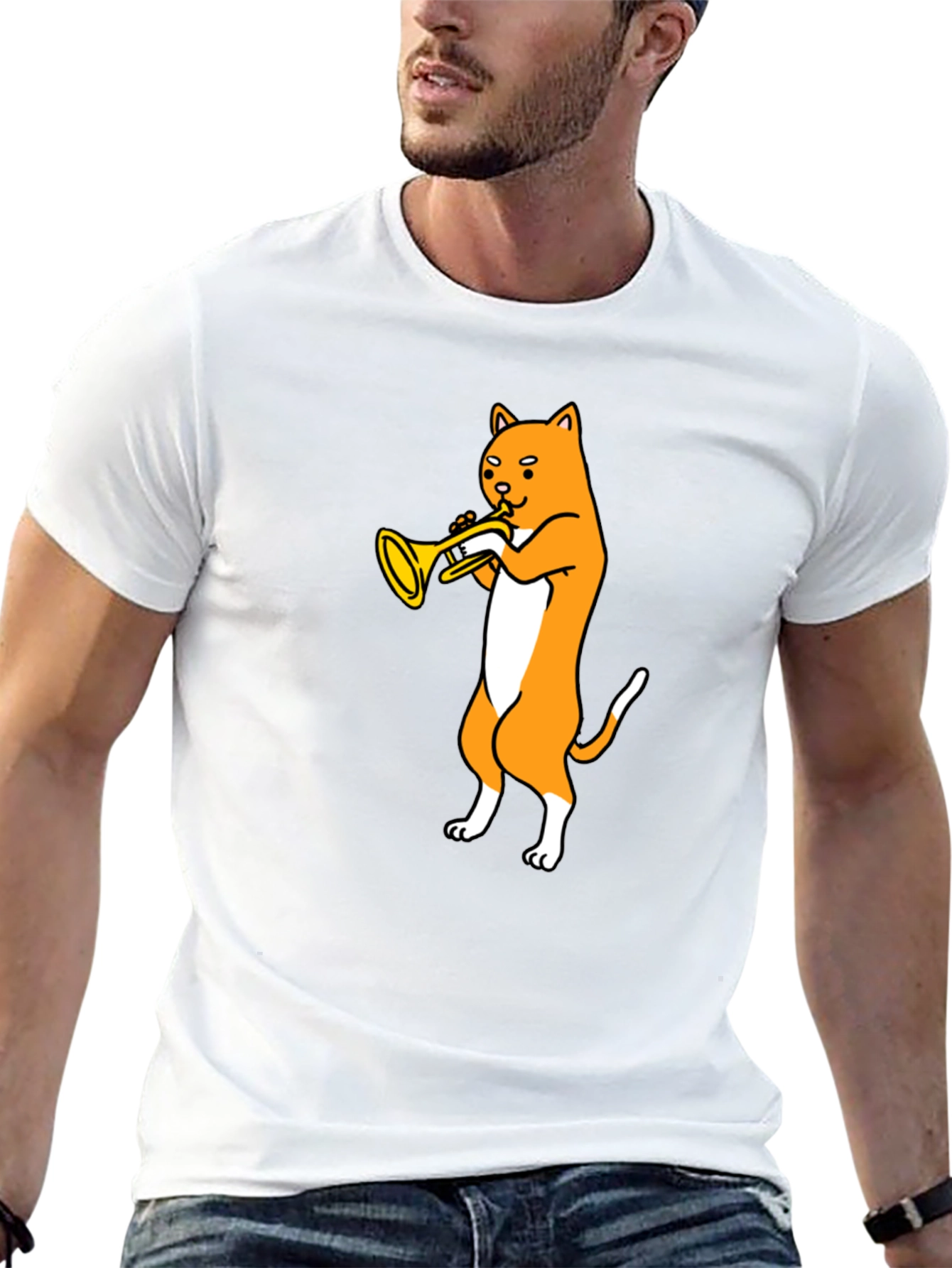 Cat Trumpet T-Shirt - Black Graphic Tee