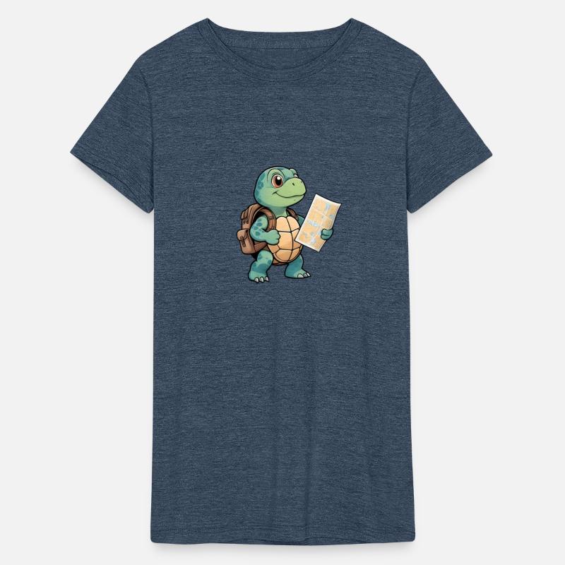 Turtle Holding Map Cute Explorer Travel Art.