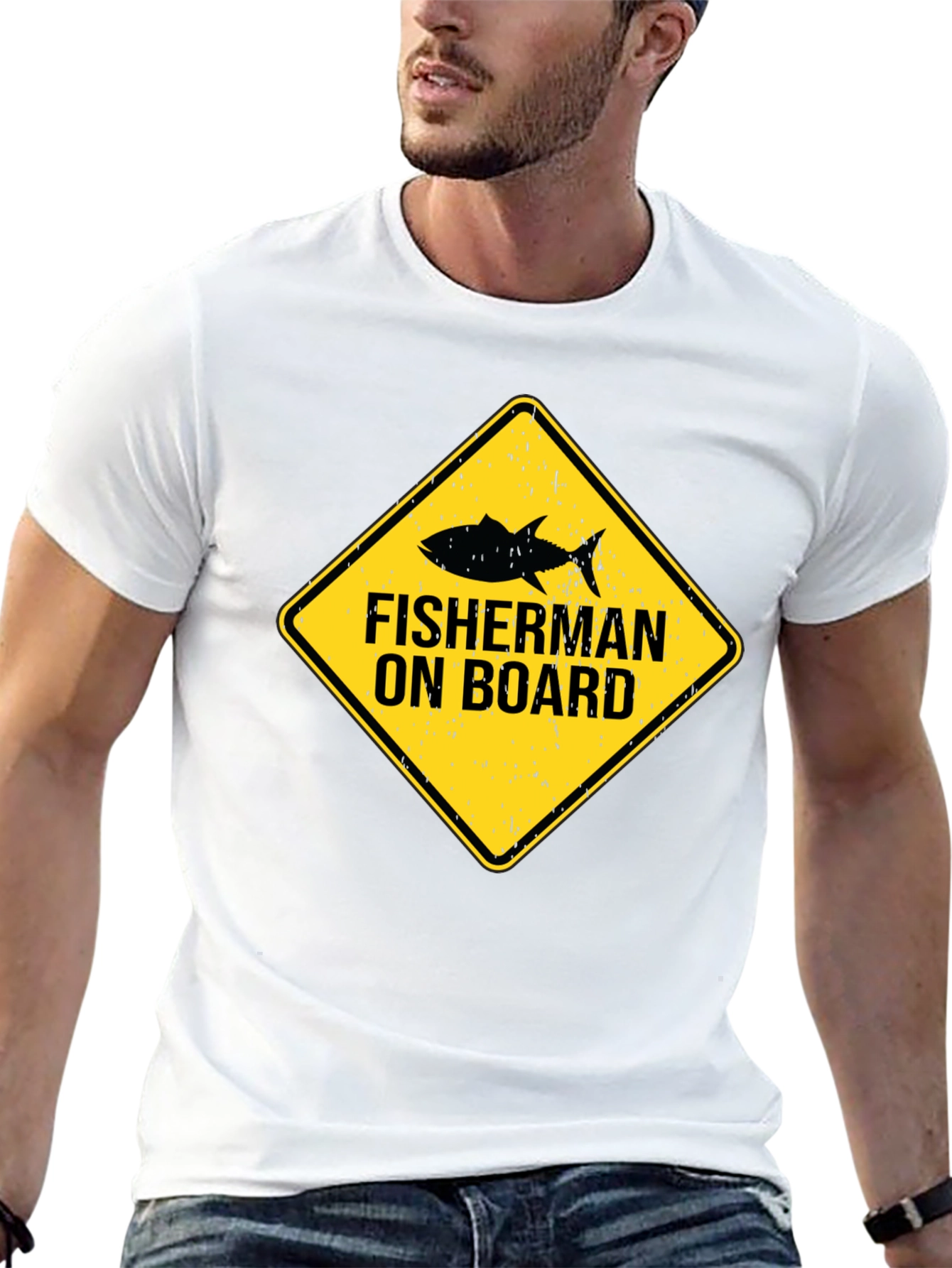 Fisherman On Board Black Cotton T-Shirt