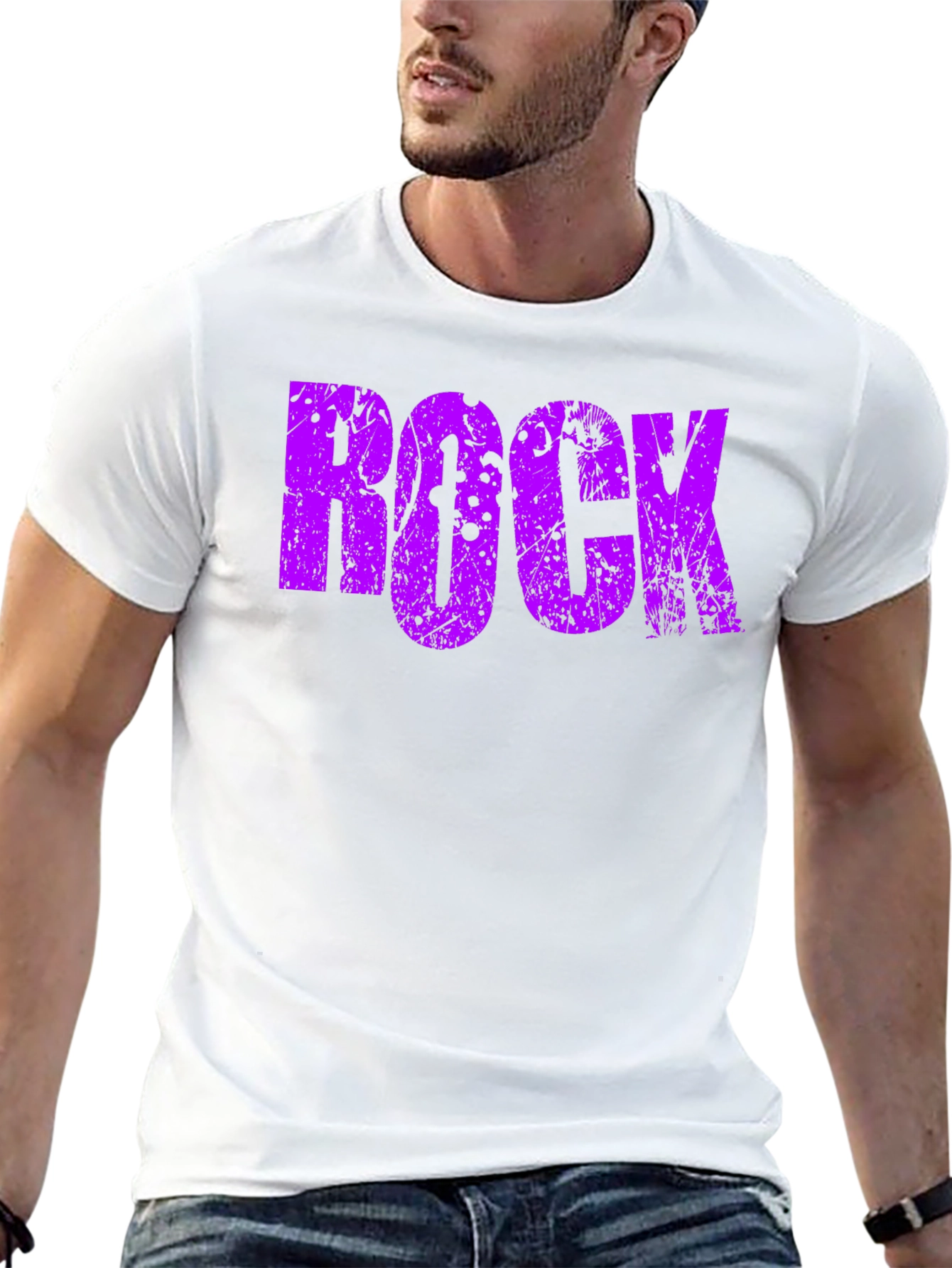 Rock Graphic Tee - Distressed Purple Print