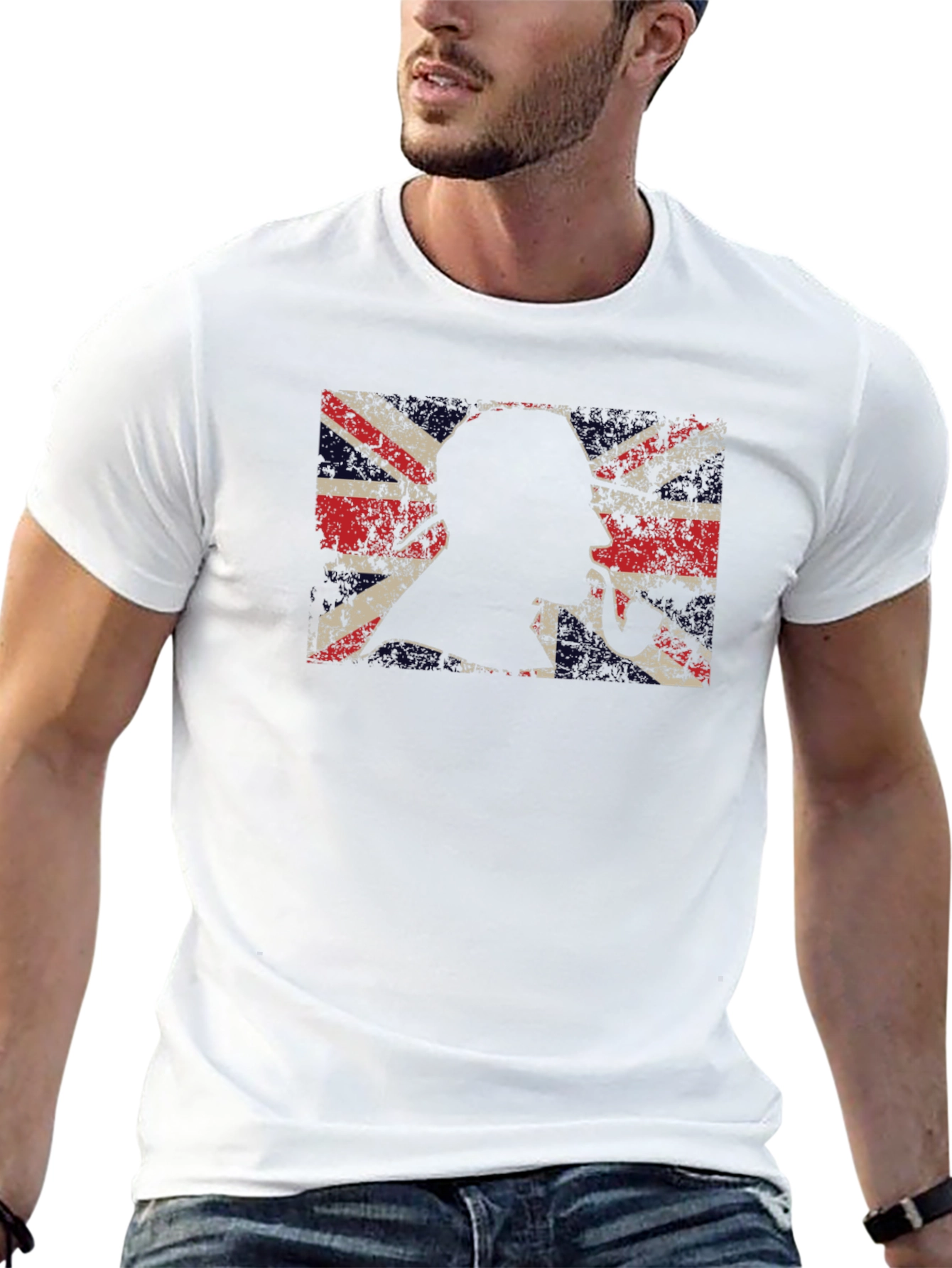 Union Jack Sherlock Holmes Mens Black T-Shirt