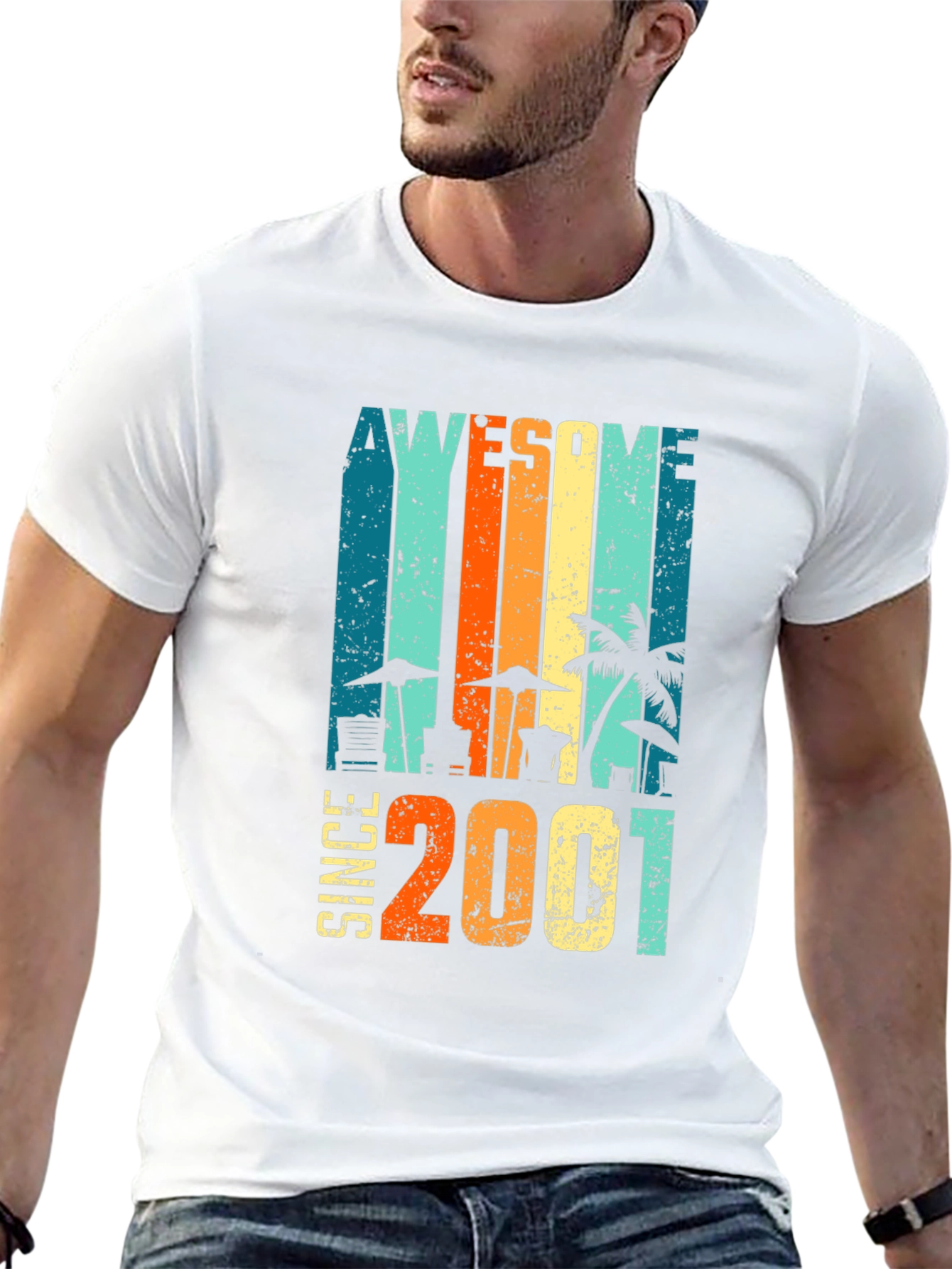 Awesome Since 2001 Graphic Tee - Retro Beach Design