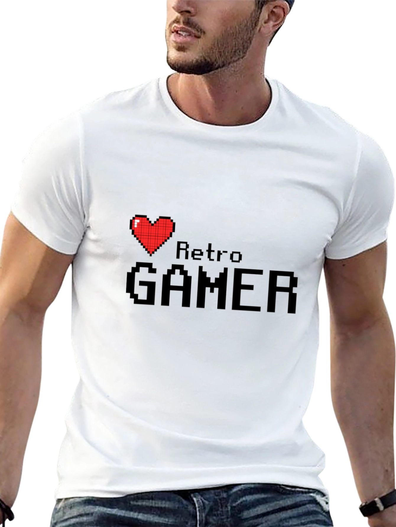 Retro Gamer Black T-Shirt - Pixel Heart Design
