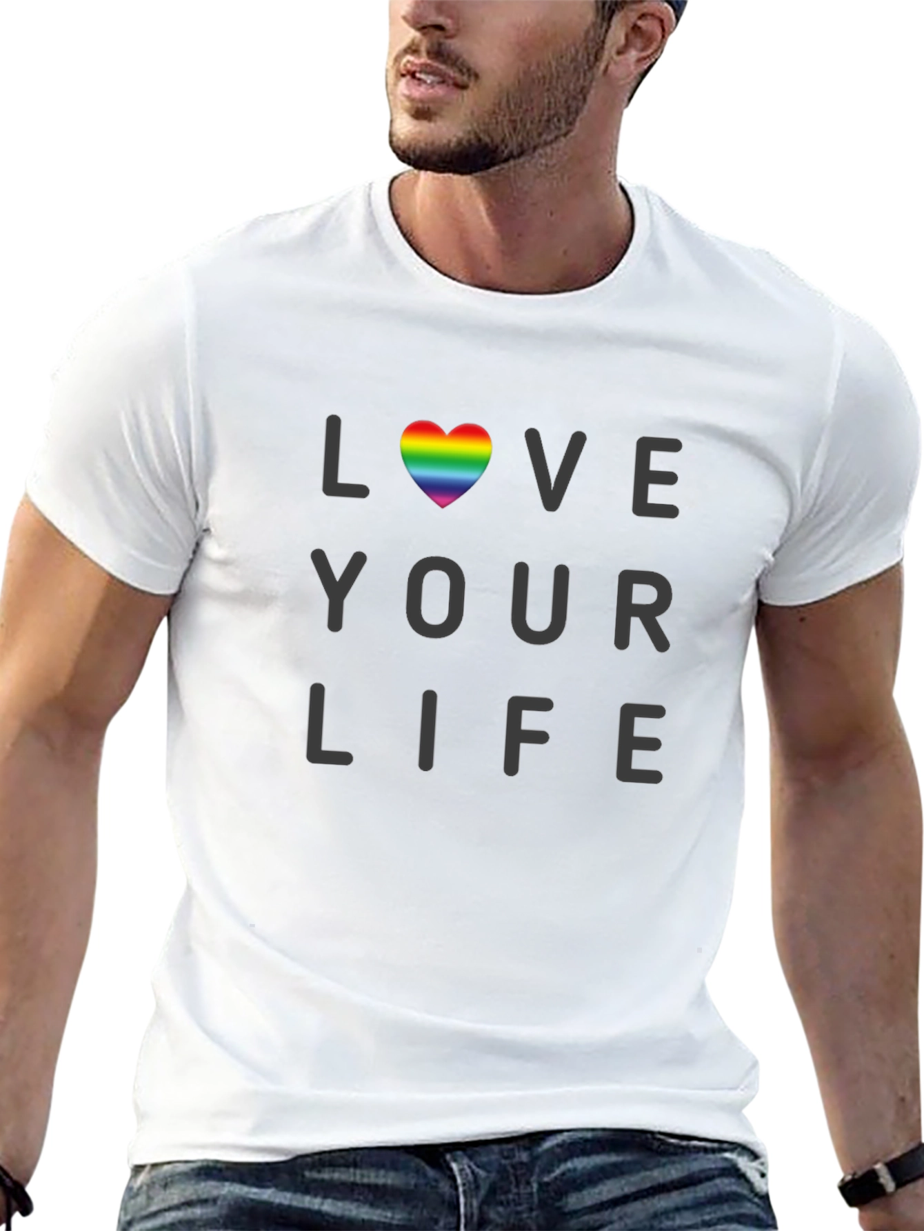 Love Your Life Rainbow Heart Graphic Tee