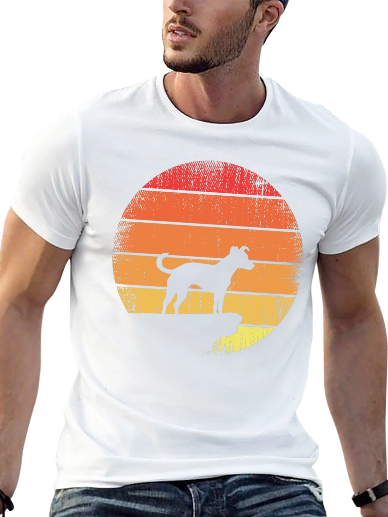 Dog Silhouette Retro Sunset T-Shirt