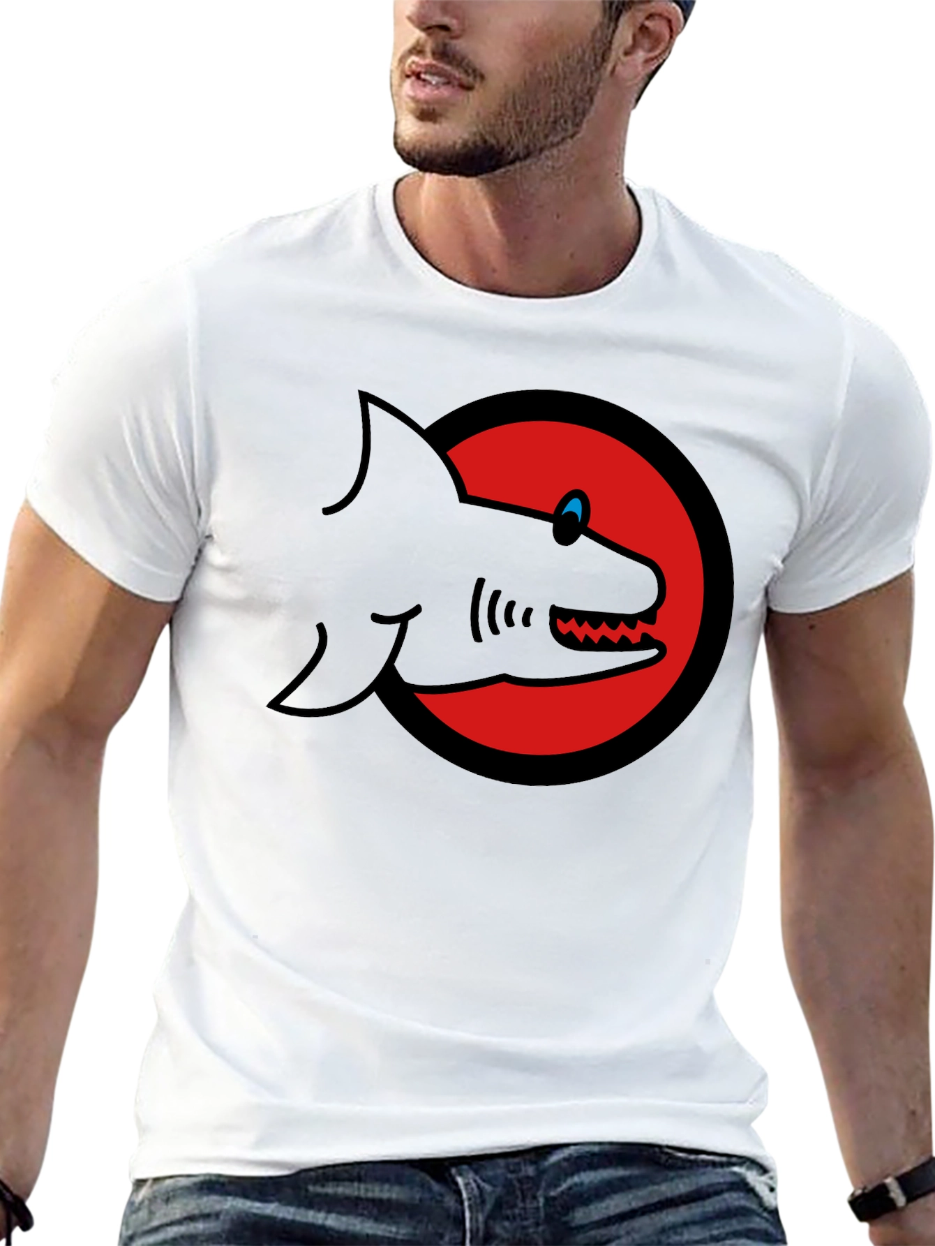 Shark Graphic Tee - Mens Black Cotton T-Shirt