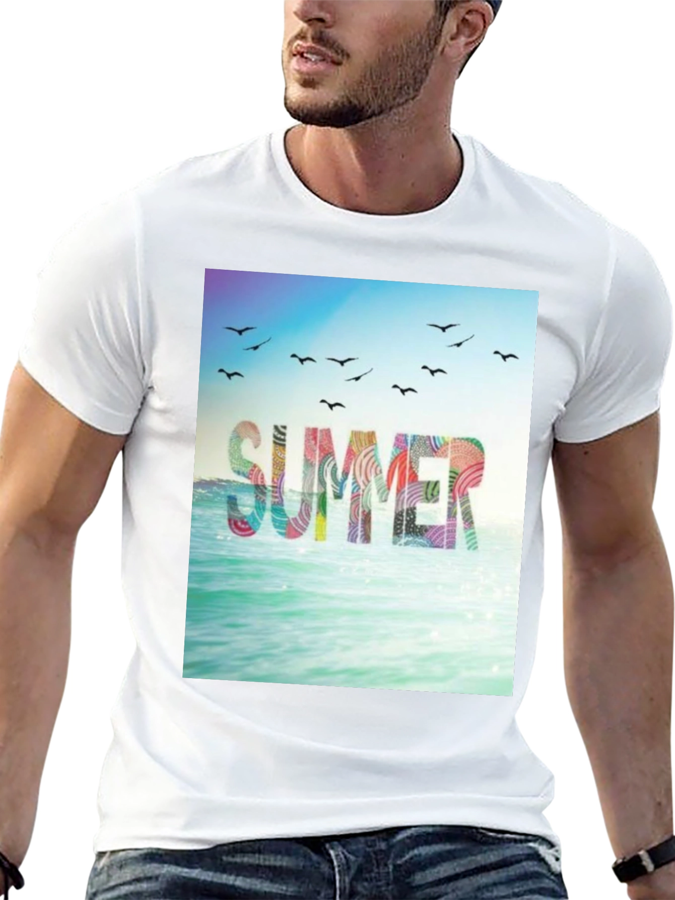 Summer Beach Graphic Tee - Black Cotton T-Shirt