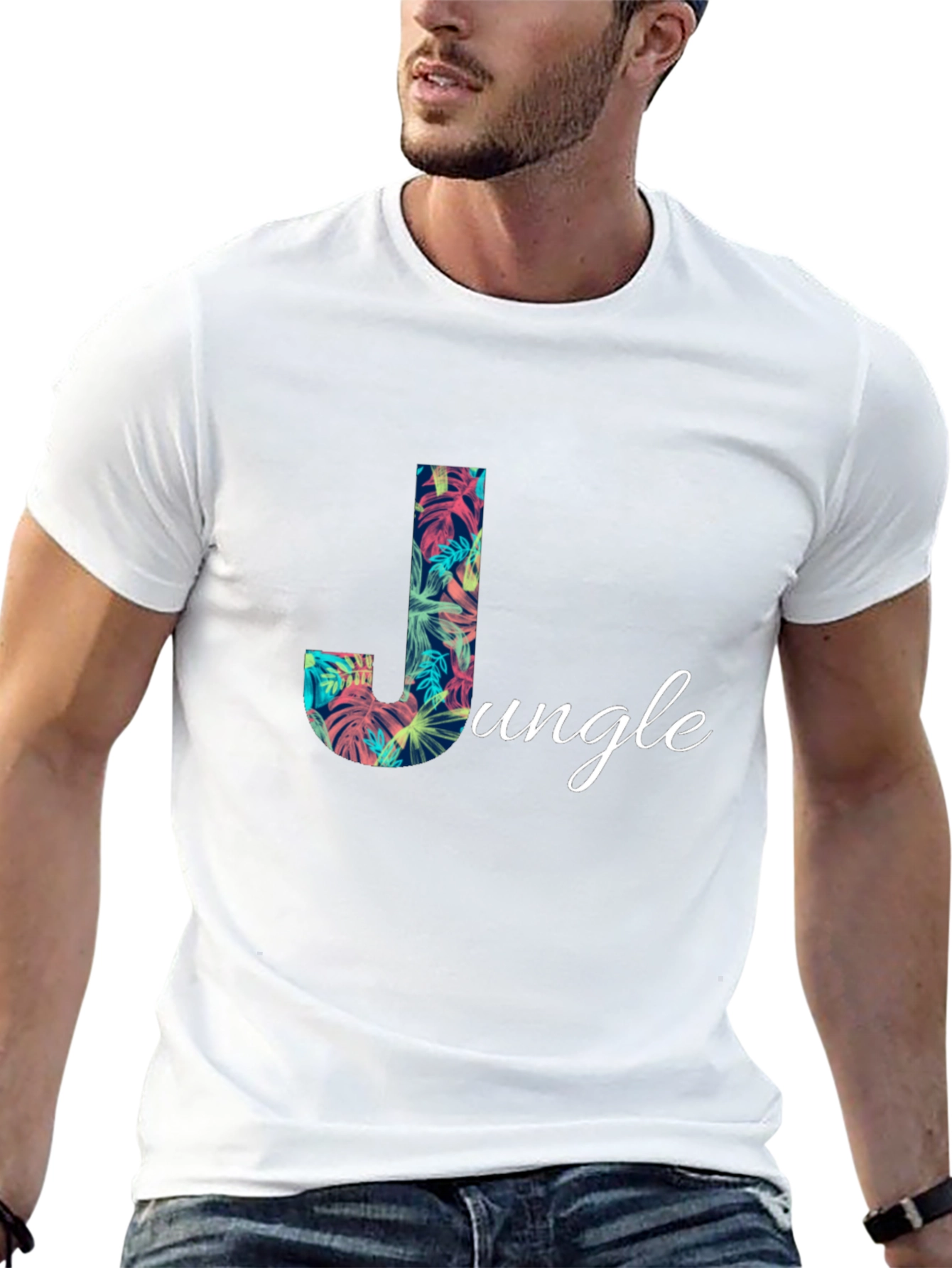 Tropical Jungle Letter J Mens Black T-Shirt