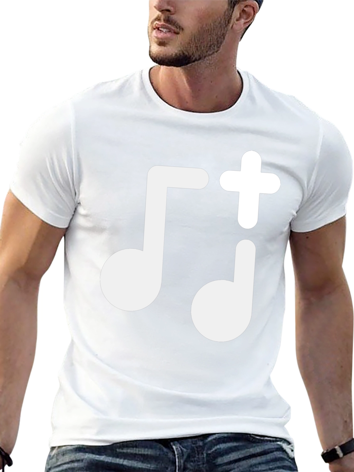 Music Note Plus Sign Black T-Shirt