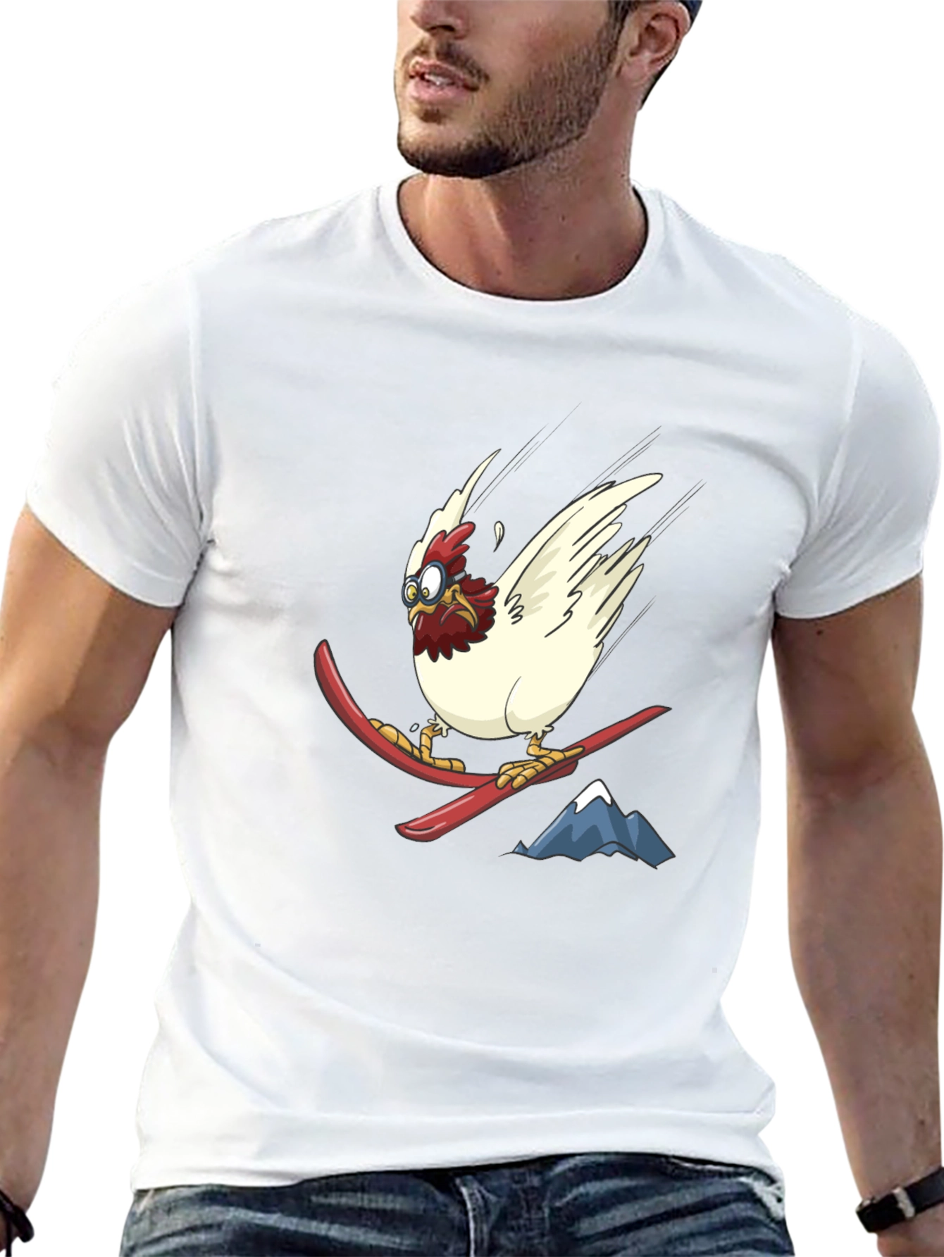 Skiing Chicken Graphic Tee - Unisex Black T-Shirt