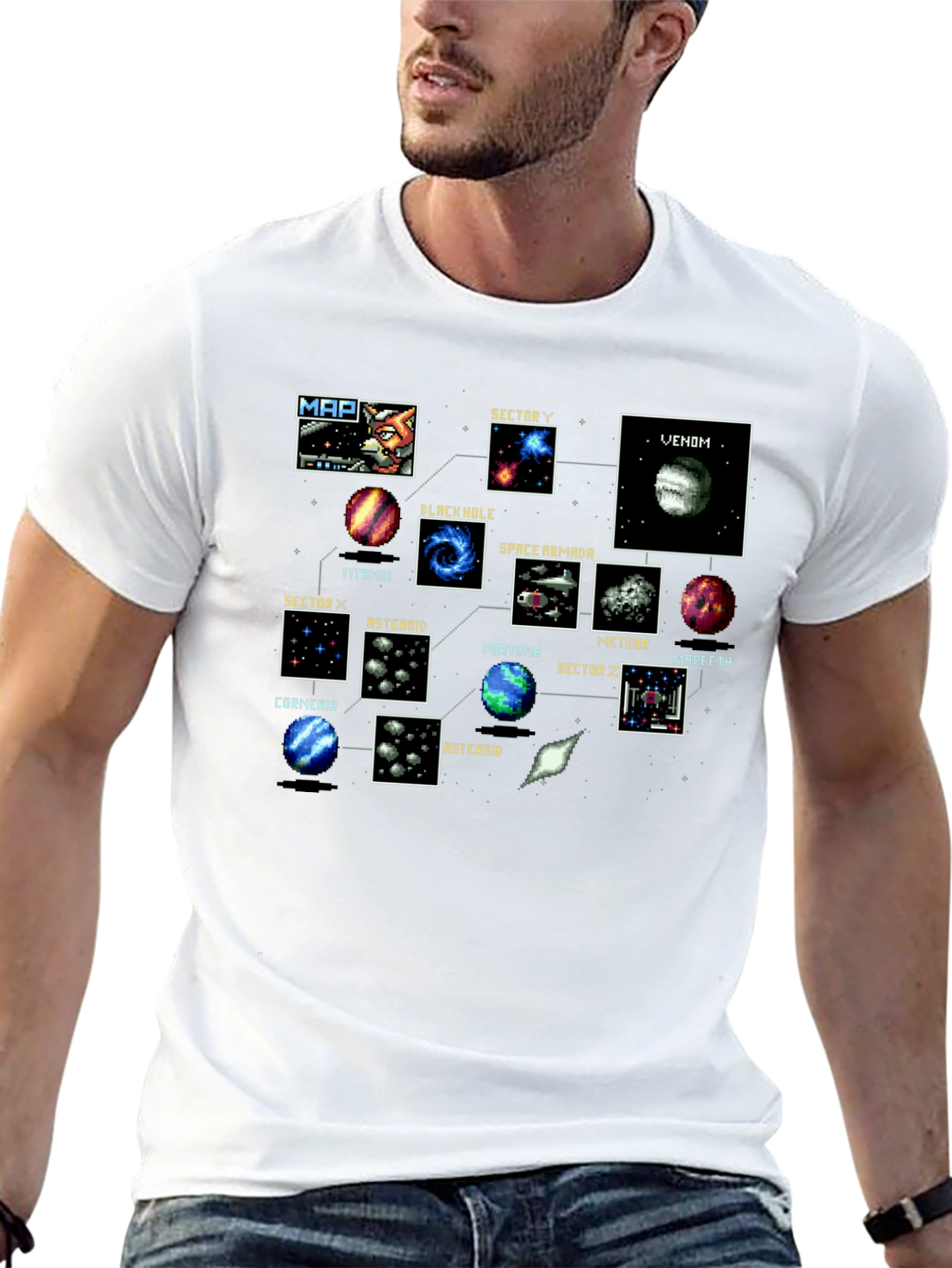 Retro Video Game Map Black T-Shirt