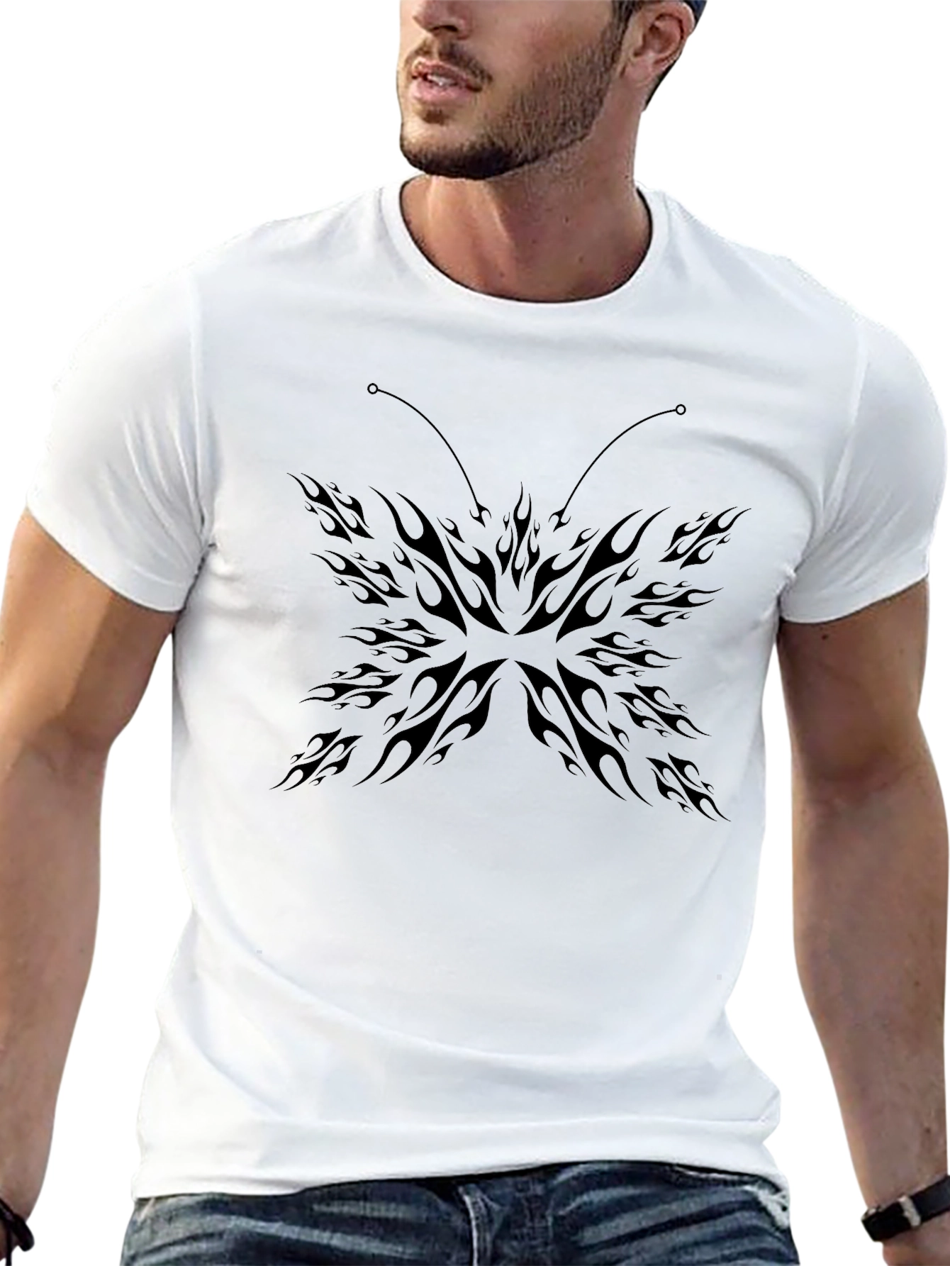 Black Butterfly Flame Graphic Tee - Mens Casual T-Shirt