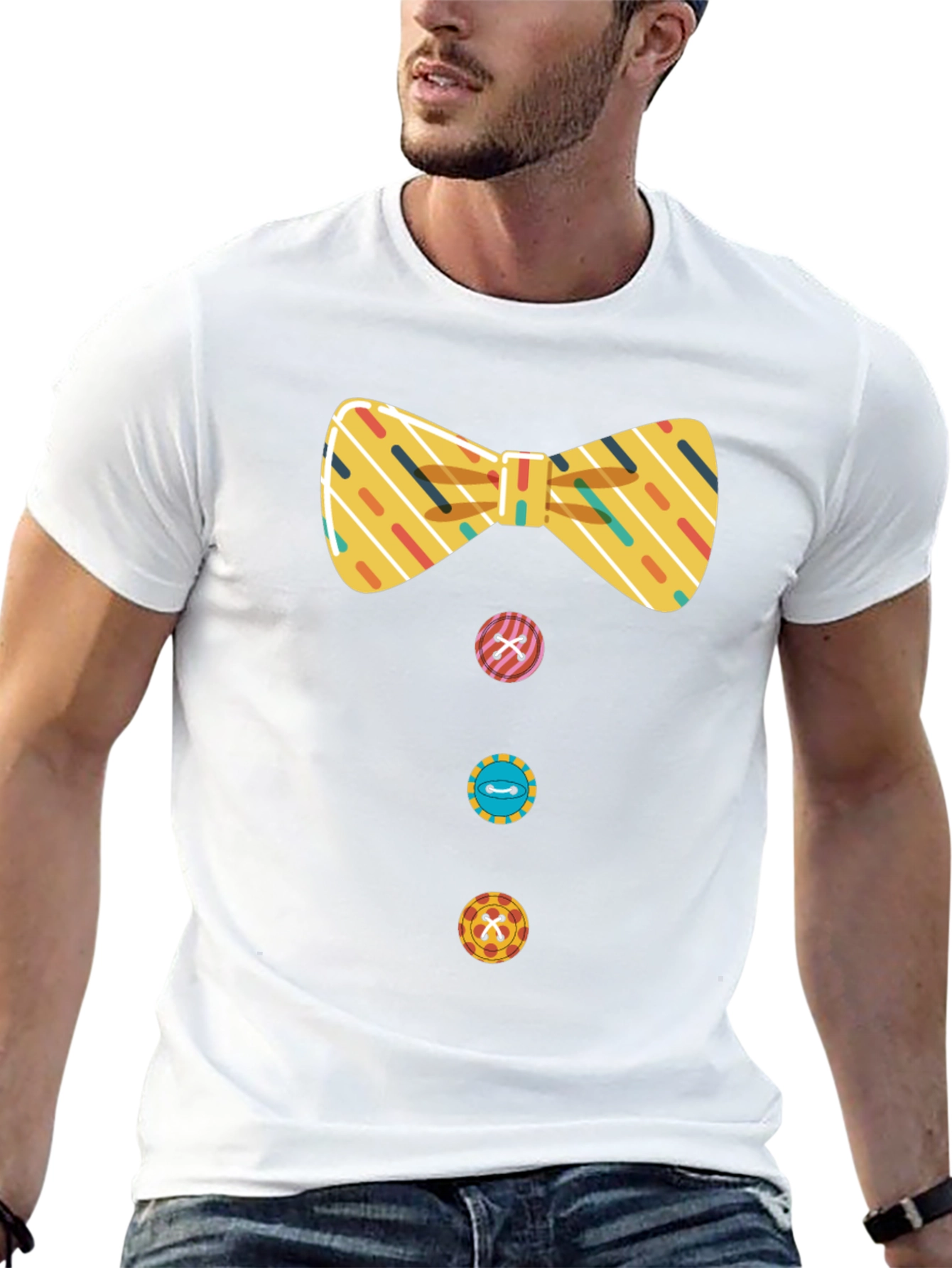 Novelty Bowtie & Buttons Black T-Shirt