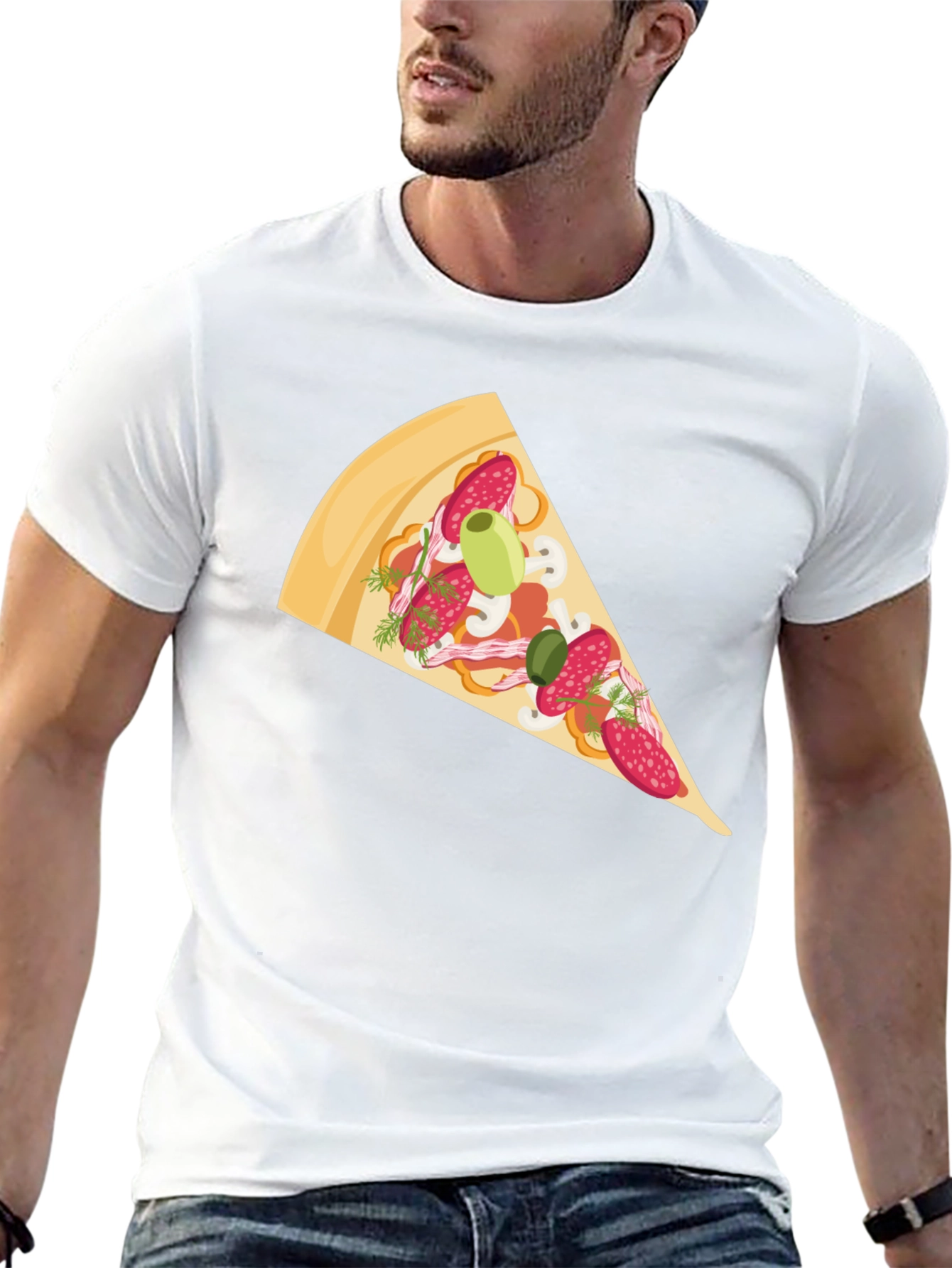 Pizza Slice Graphic Tee - Casual Black T-Shirt