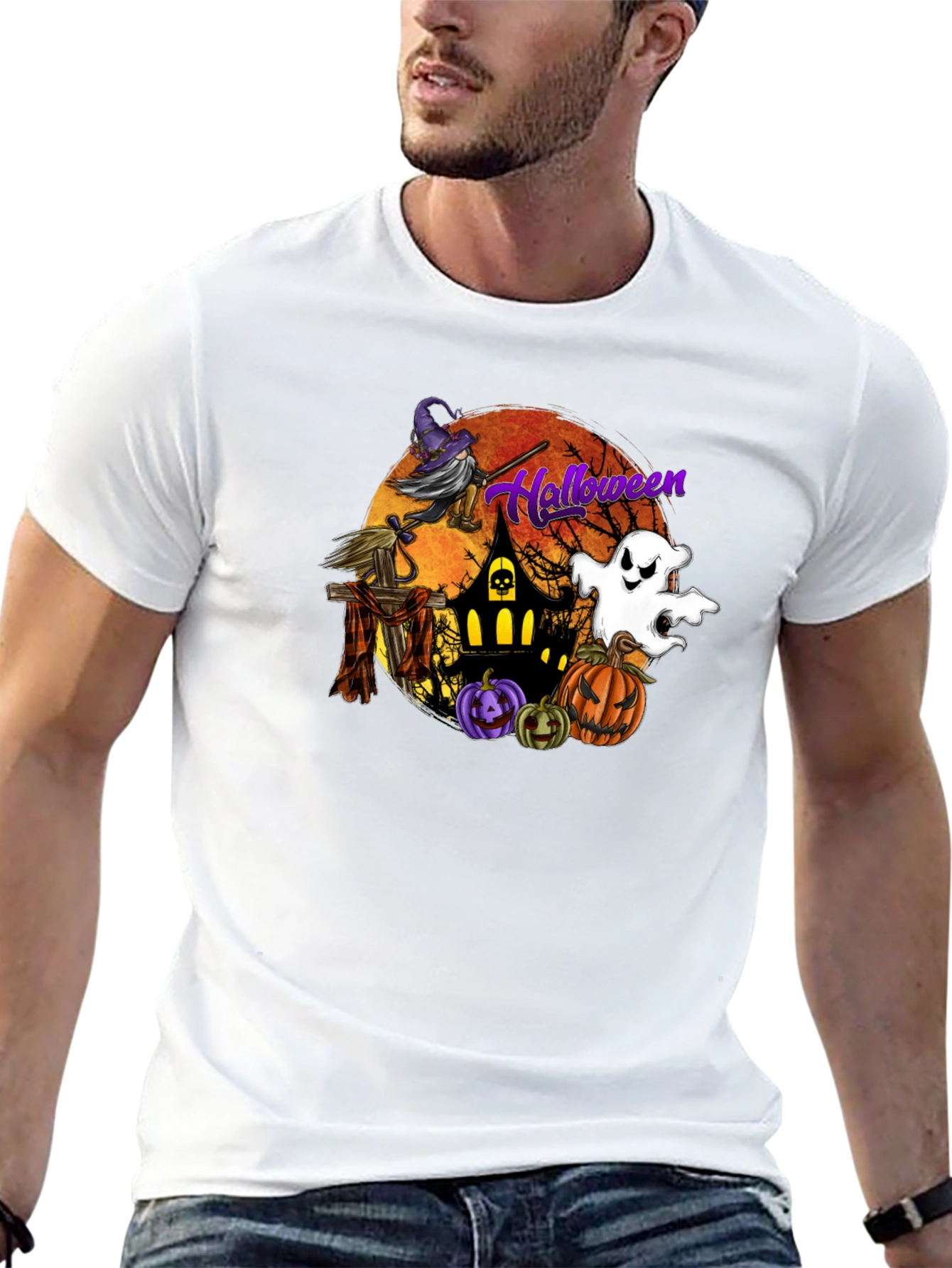 Halloween Witch and Ghost Graphic Tee