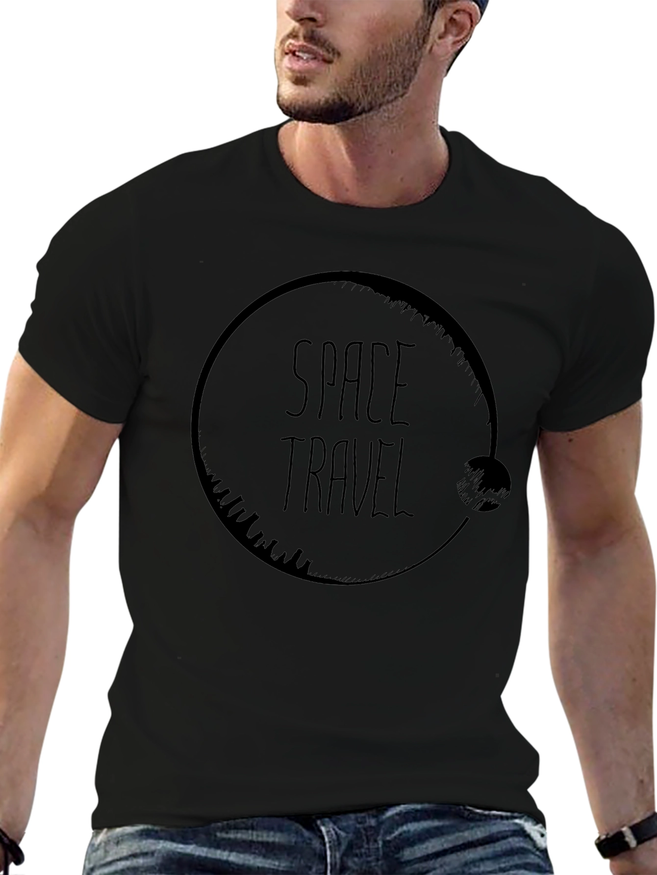 Space Travel Graphic Tee - Modern Black T-Shirt